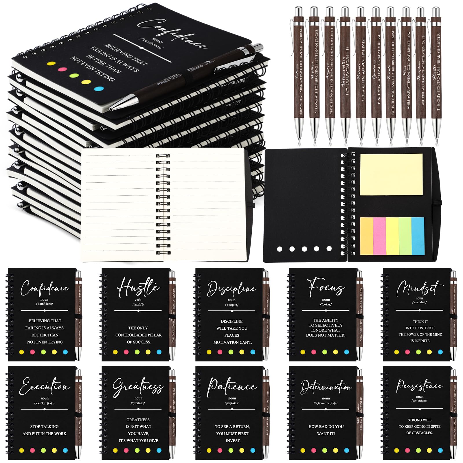 TecUnite 80 Pcs Motivational Spiral Notebooks with Sticky Notes Pen Bulk Inspirational Journals Christmas Employee Appreciation 