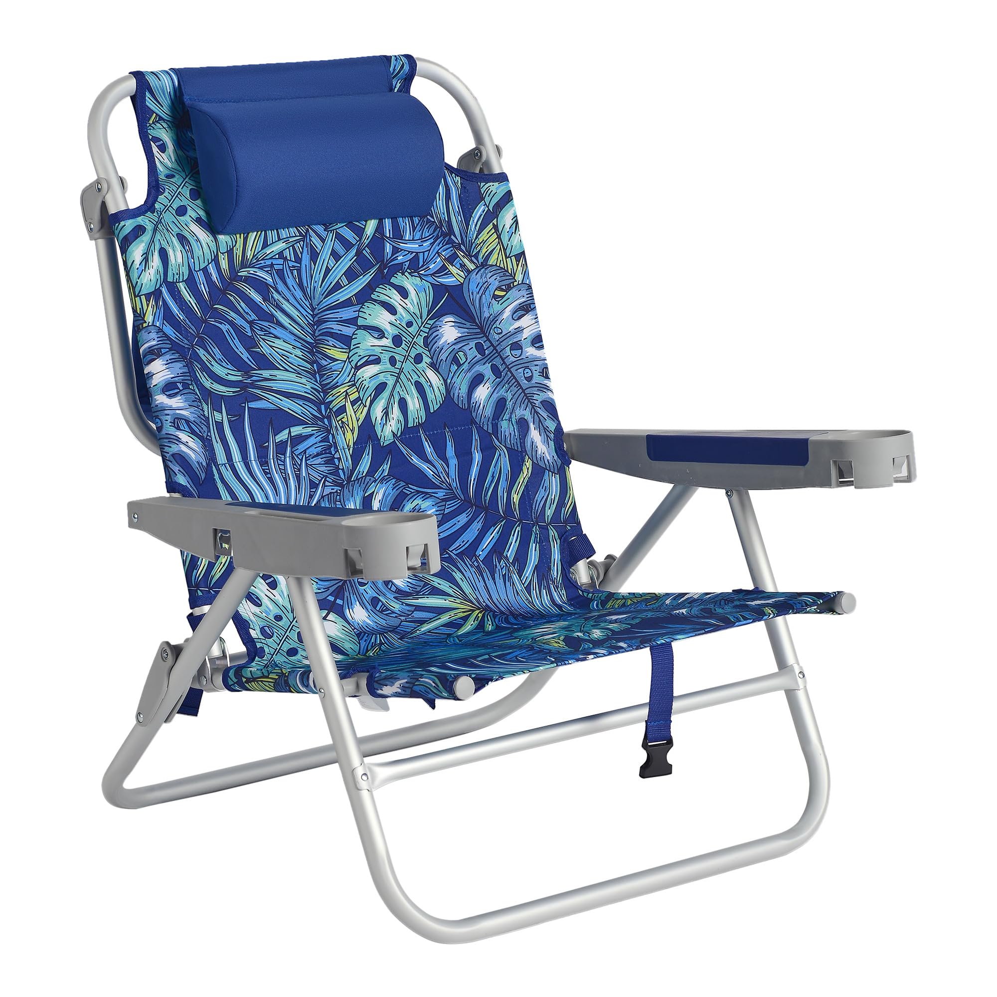 SUNNYFEEL Extra Wide Low Beach Chair 5 Position Lay Flat 500 LBS Heavy Duty, XL Oversized Portable Folding Camping Chairs with C