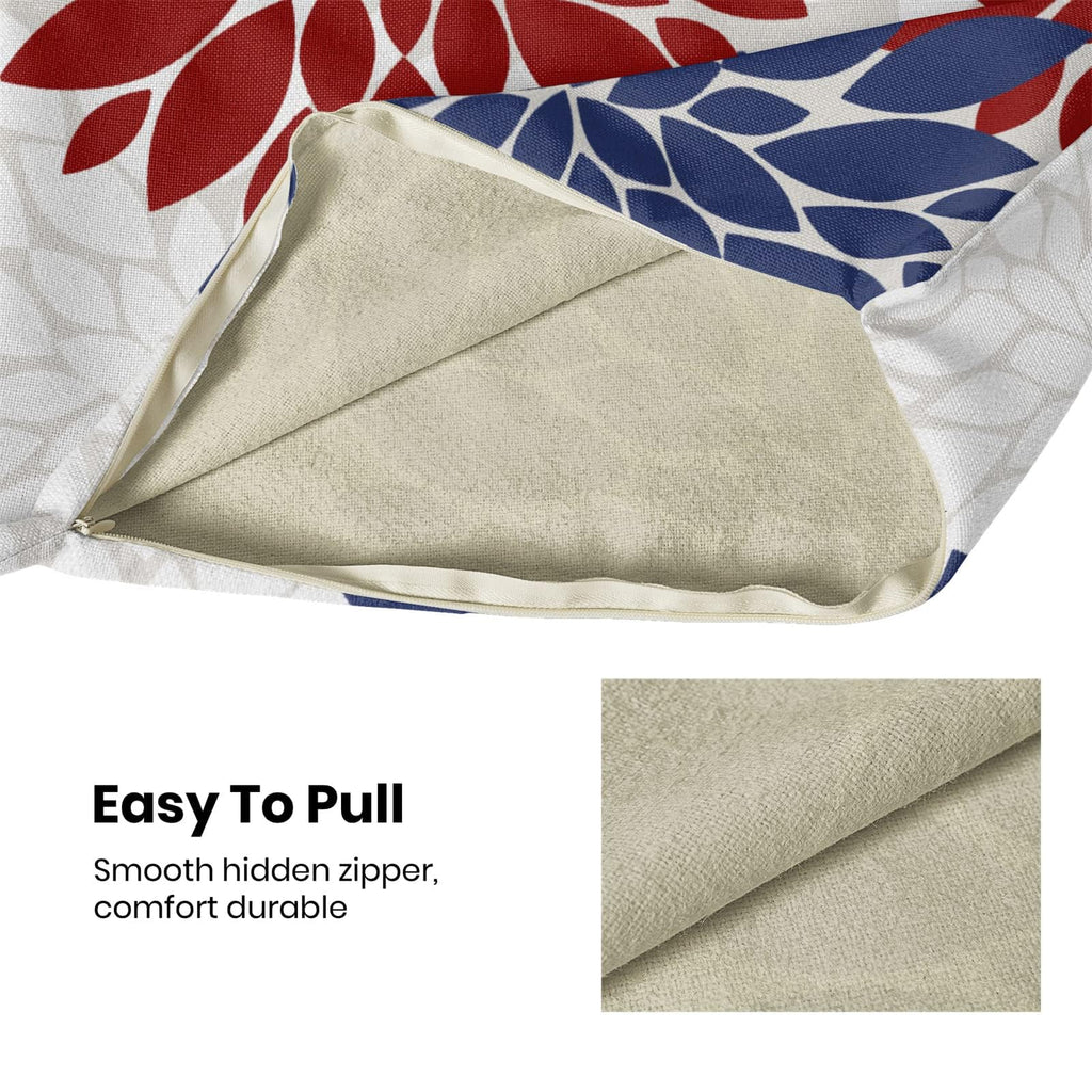4Th Of July Pillow Covers 24X24 Inch Set Of 2 Patriotic Themed Navy Blue Red White Dahlia Floral Decor Throw Pillows Modern Geom