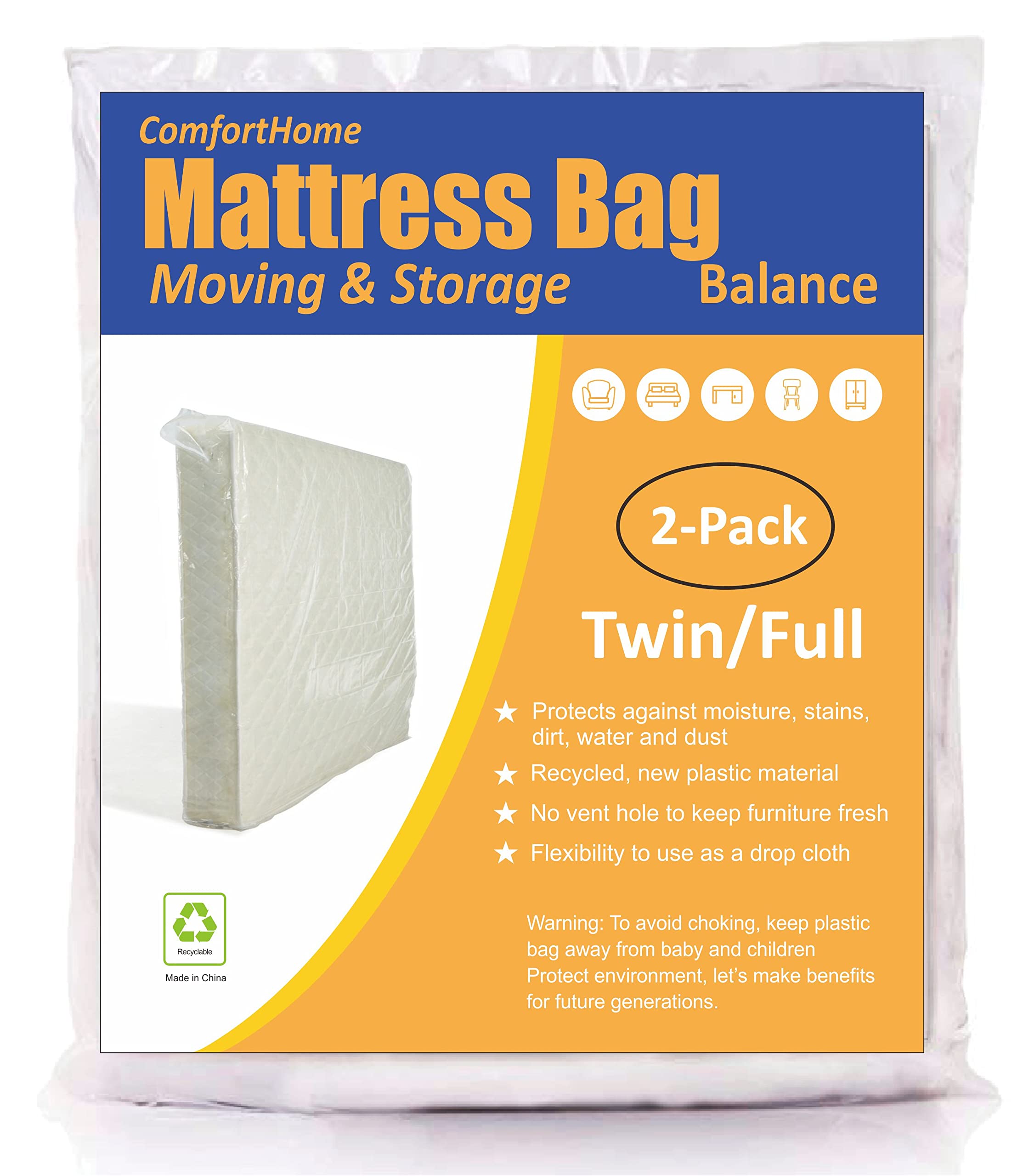 Comforthome 2 Pack Mattress Bag For Moving And Storage, Medium Weight, Fits Twin/Full Size Mattress