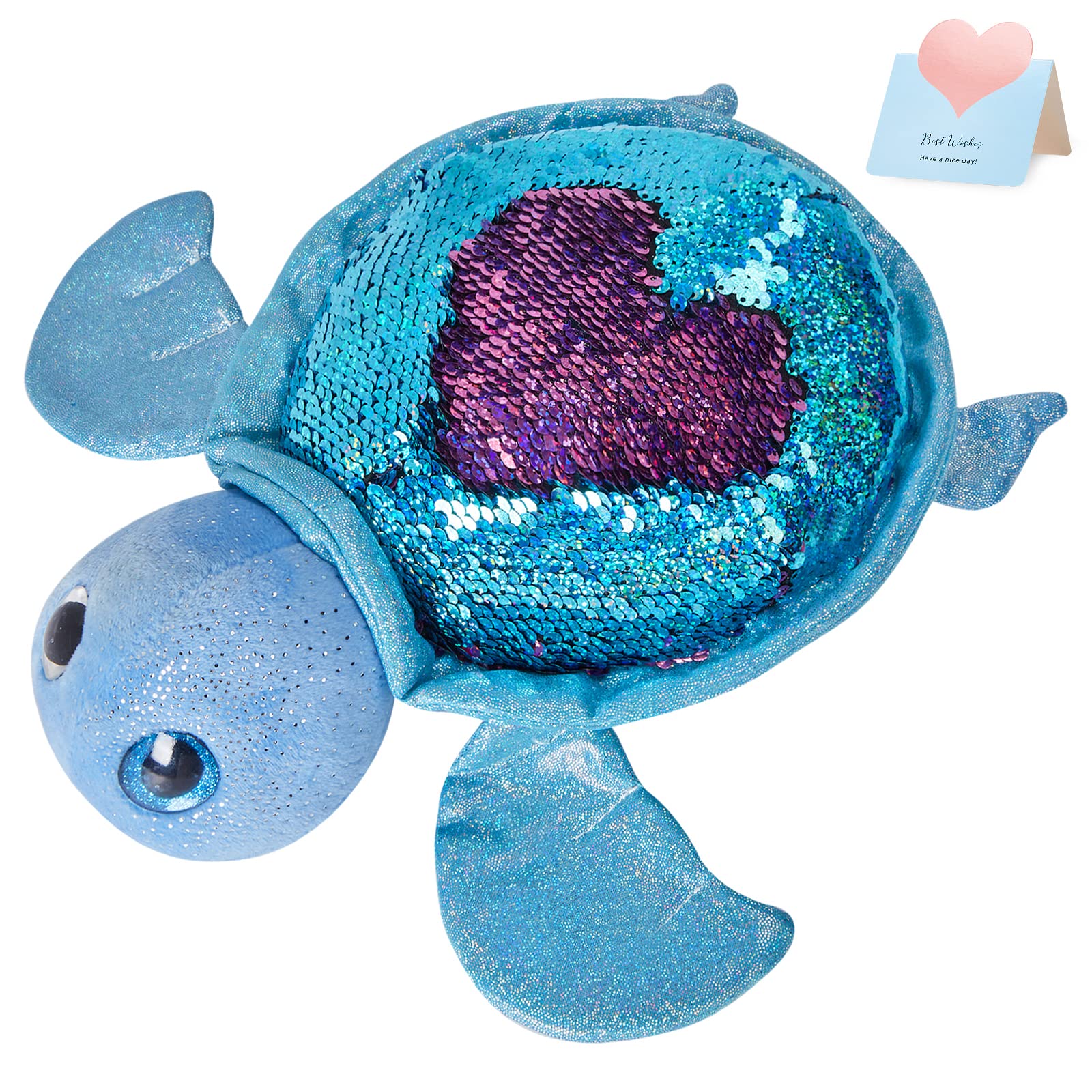 Athoinsu 12' Blue Turtle Stuffed Animal Soft Plush Toy Pillow With Reversible Glitter Sequins Sparkle Birthday Children'S Day V