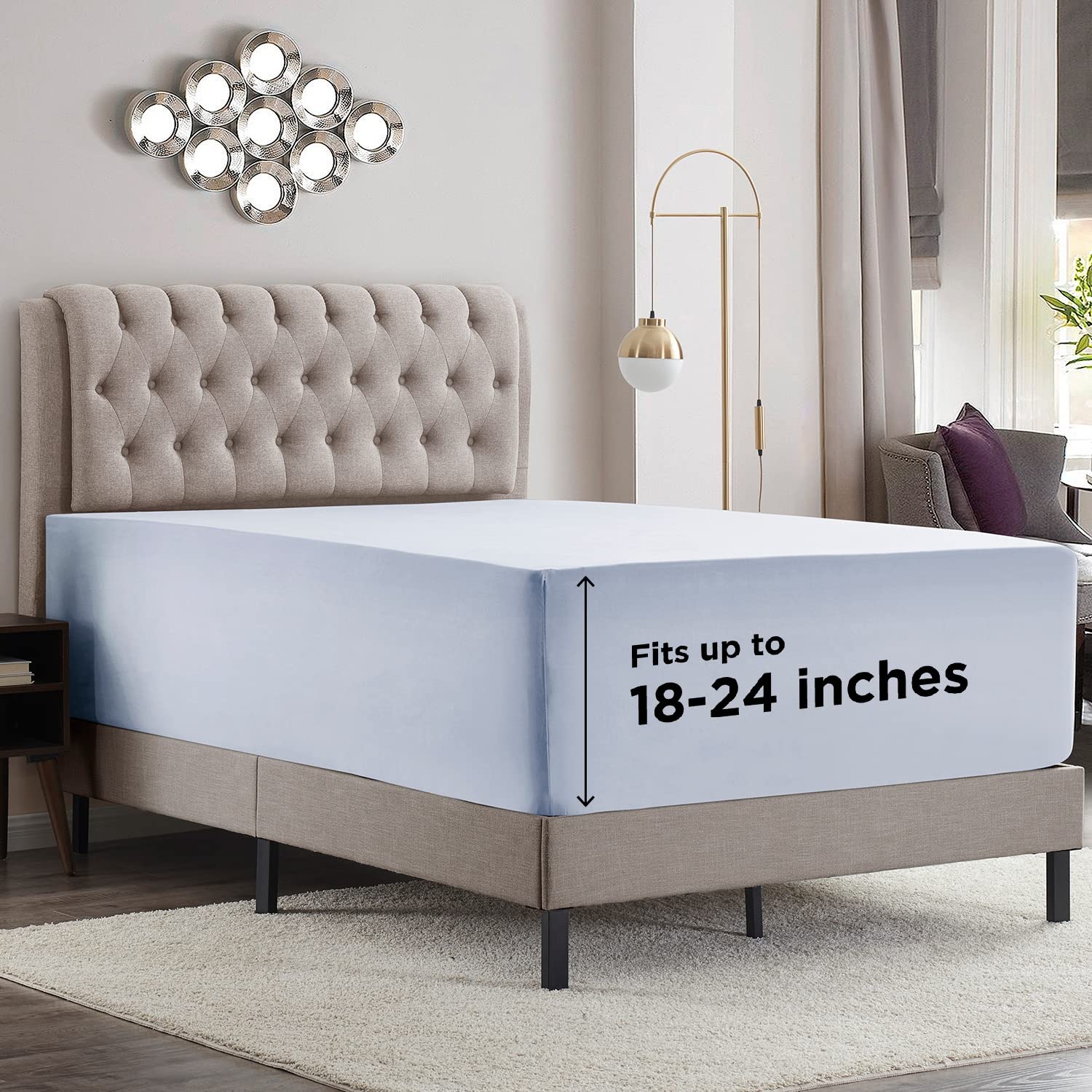 Empyrean Extra Deep Pocket Queen Fitted Sheet Only - Blue Fitted Sheet Queen Size, Soft Queen Fitted Sheets For 18 To 21 Inch Ma