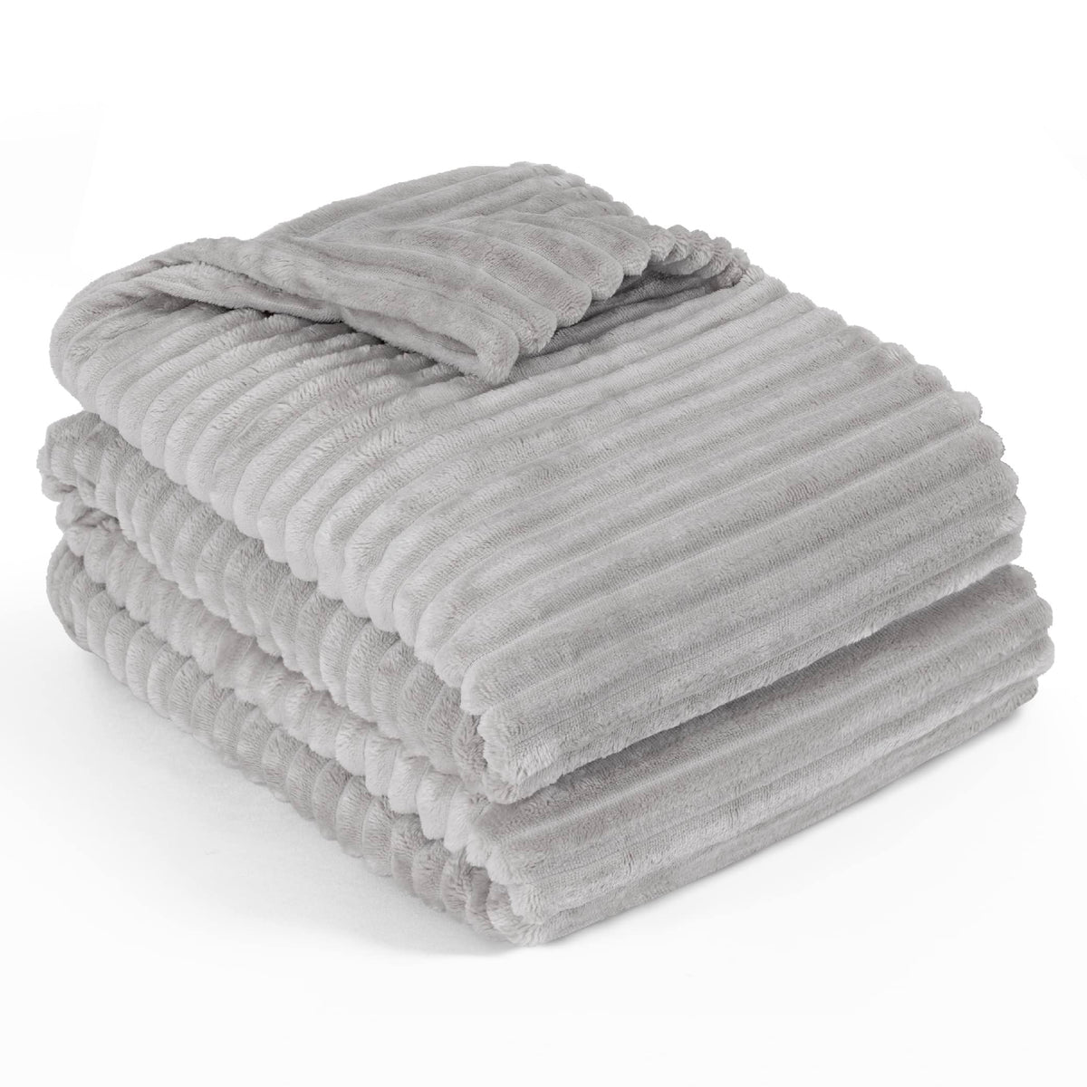 Pavilia Super Soft Fleece Throw Blanket Twin Light Grey, Fuzzy Plush Flannel Throw, Warm Cozy Ribbed Microfiber Blanket For Sofa