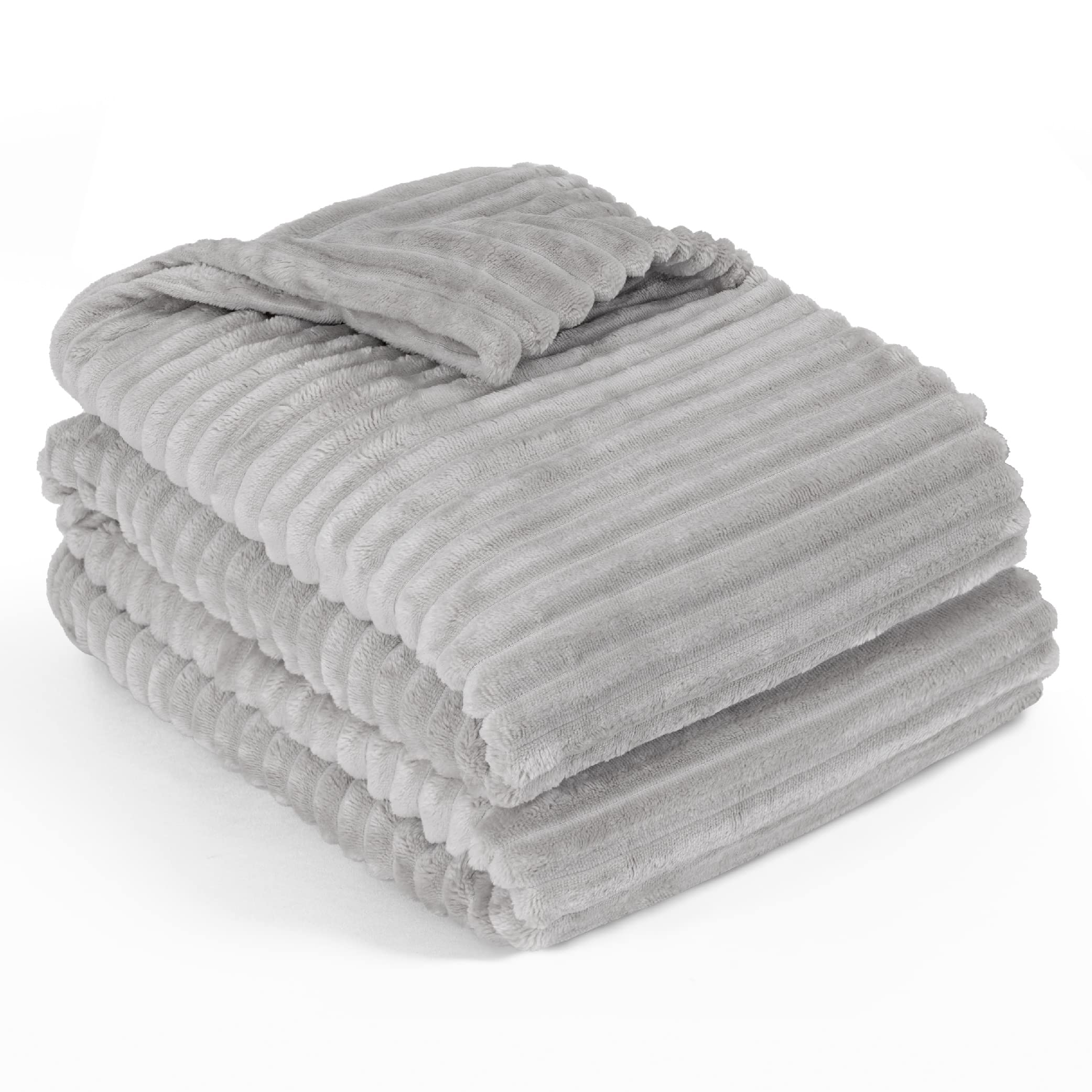 Pavilia Super Soft Fleece Throw Blanket Twin Light Grey, Fuzzy Plush Flannel Throw, Warm Cozy Ribbed Microfiber Blanket For Sofa