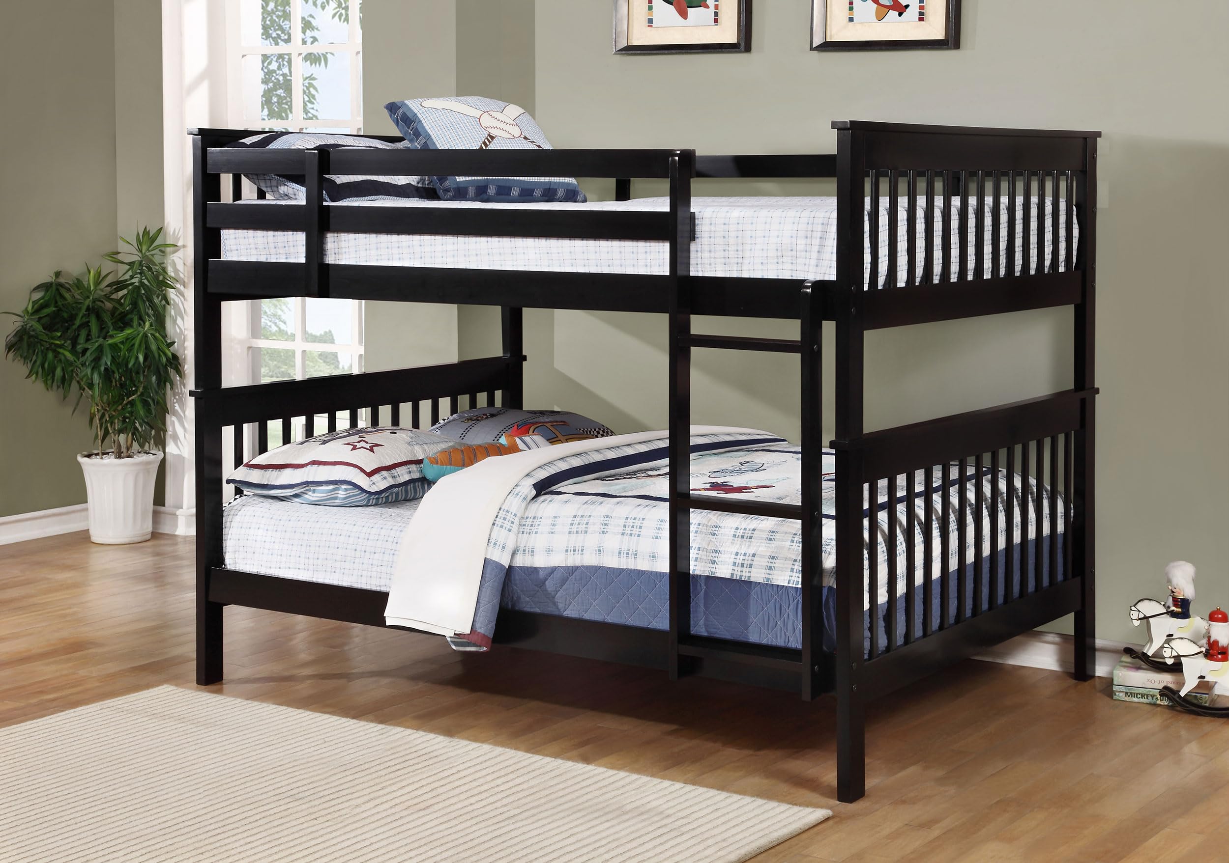 Coaster Home Furnishings Chapman Transitional Wood Full Over Full Size Bunk Bed Frame with Ladder and Guardrails Fully Slatted Mattress Ready Foundation Black 460359
