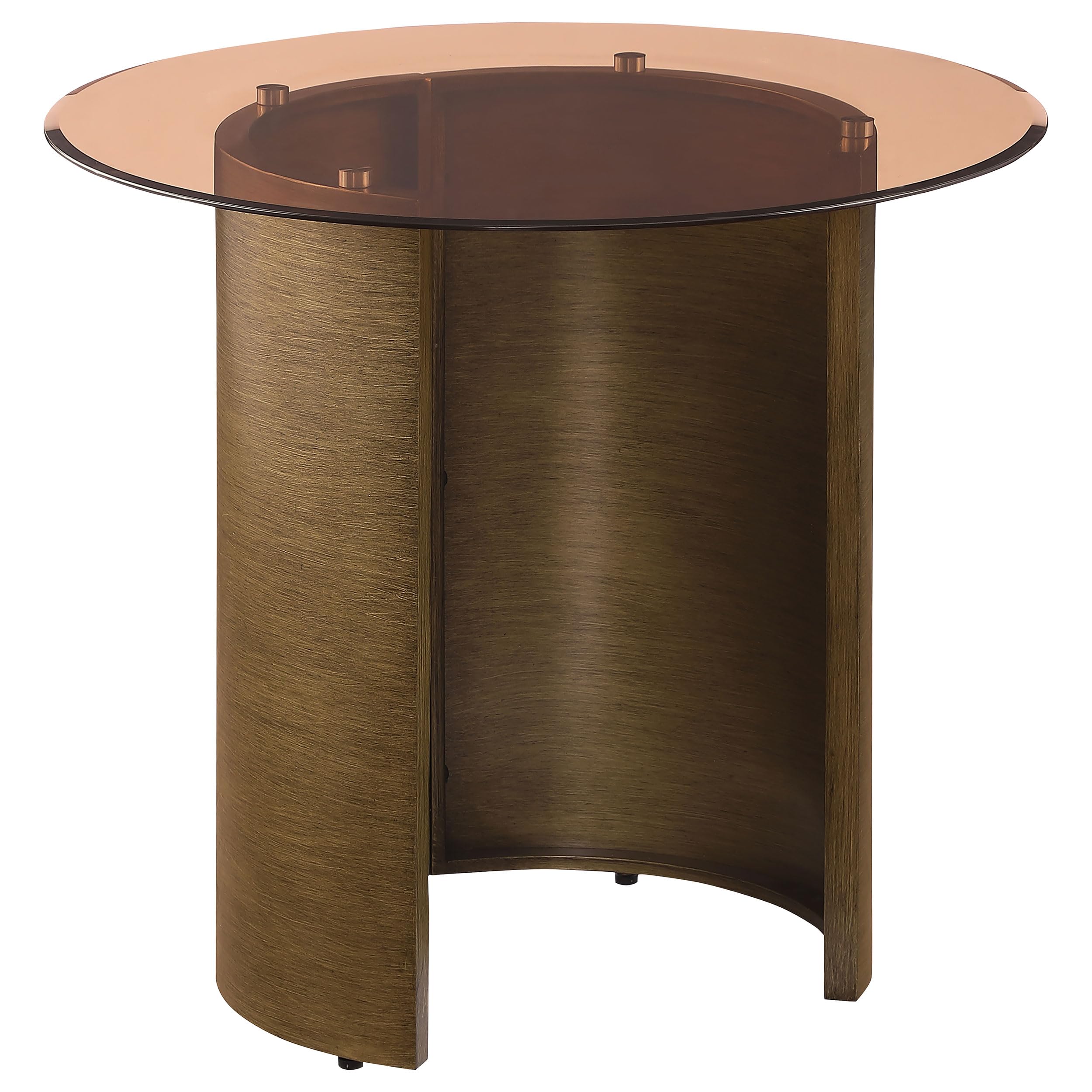Coaster Home Furnishings Morena Round End Table with Tawny Tempered Glass Top Brushed Bronze