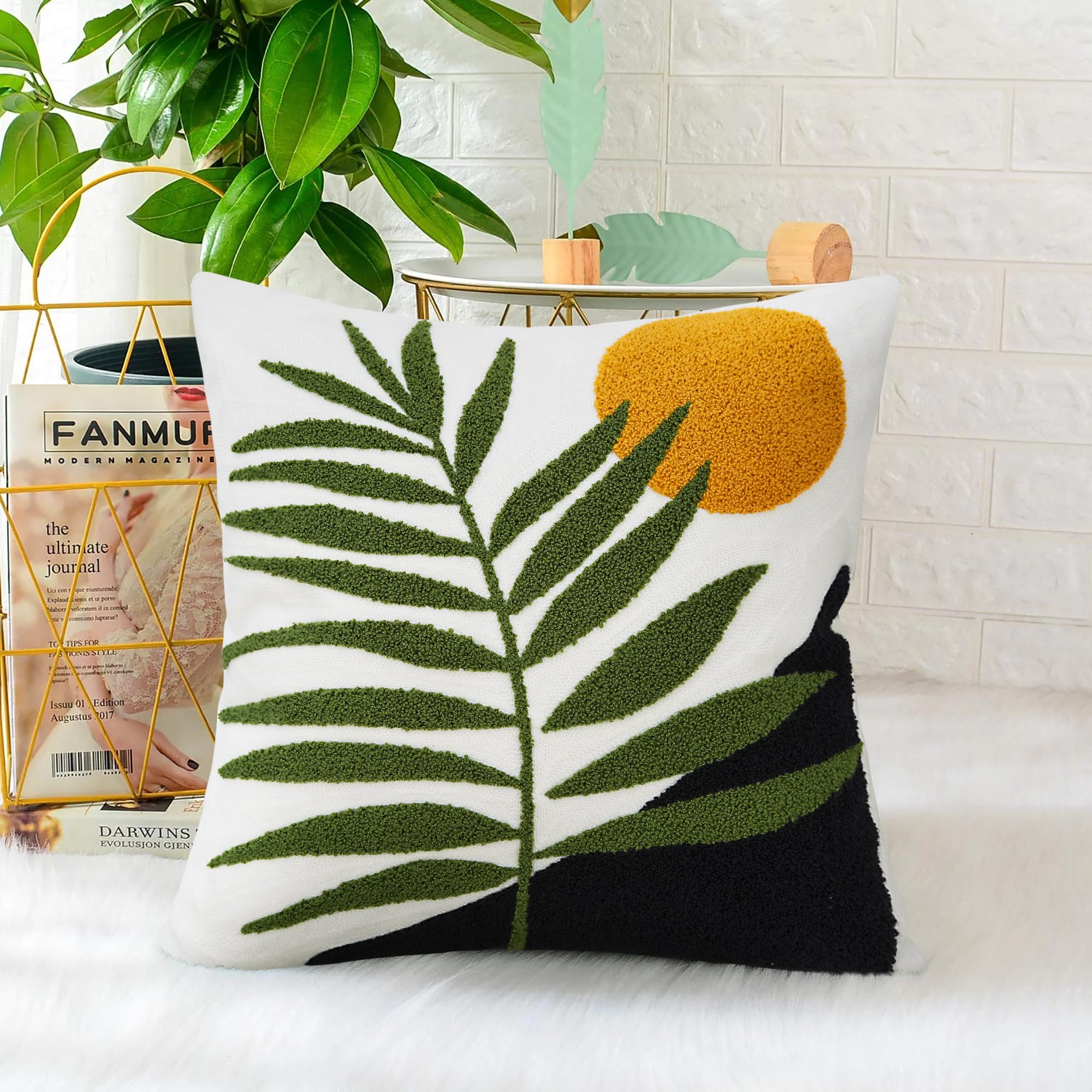 Pyonic Boho Abstract Throw Pillows,18X18 Bohemian Mid-Century Decorative Throw Pillow Covers,Modern Aesthetic Square Cushion Cov