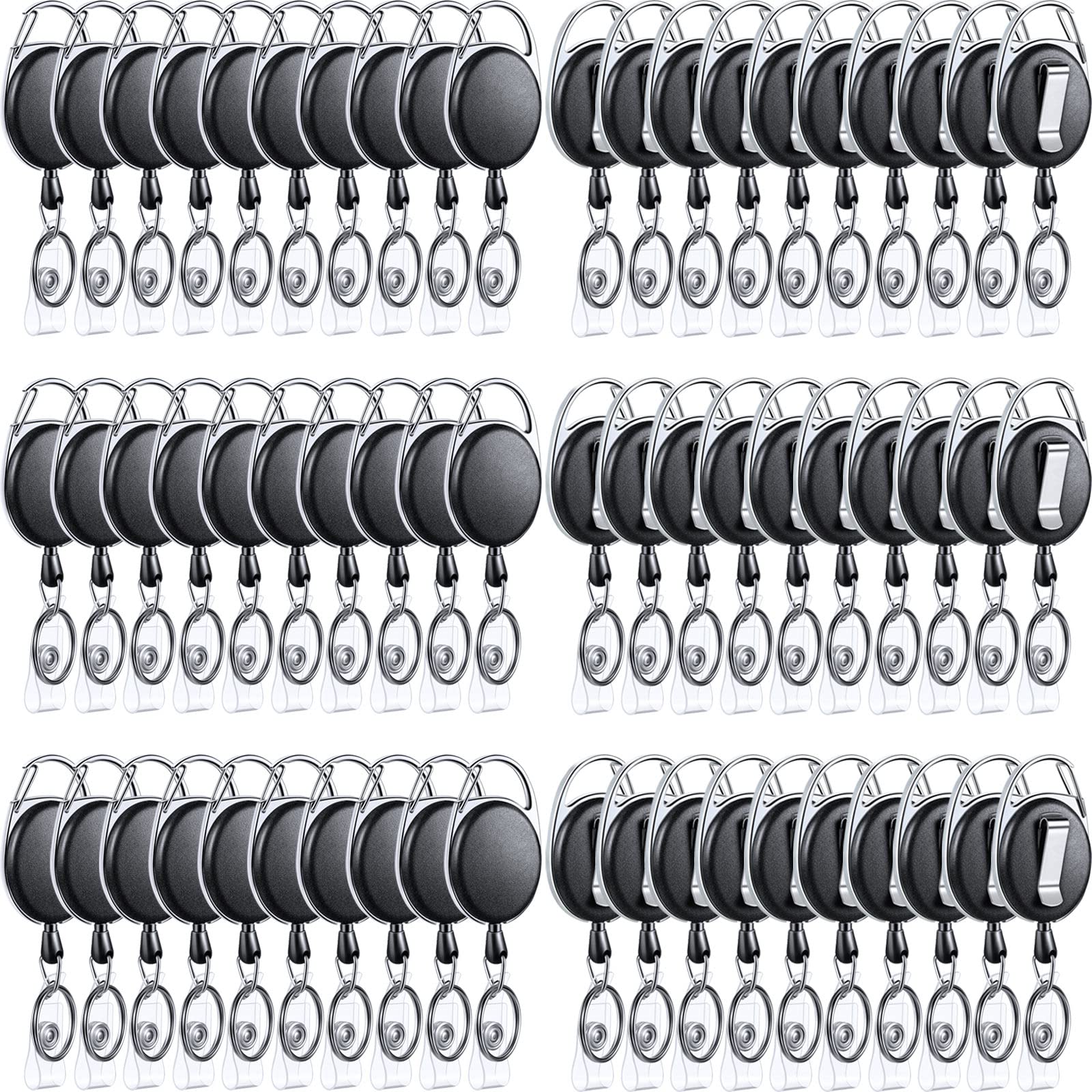 Laumoi 80 Packs Retractable Id Badge Holder Badge Reel With Belt Clip And Key Ring, Name Id Badge Clips Keychain For Office Work