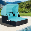 Tangkula Patio Rattan Daybed with Retractable Canopy, Patiojoy Wicker Sun Lounger with 2 Foldable Side Panels, Thick Seat & Back