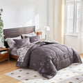 Bed In A Bag 6 Pieces Twin Size, Black Leaves Botanical Design, Soft Microfiber Reversible Bed Comforter Set For Kids (1 Comfort