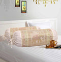 Stylo Culture Traditional Polydupion Silk Cylindrical Decorative Pillow Bolster Covers White Jacquard Brocade Elephant Large Set