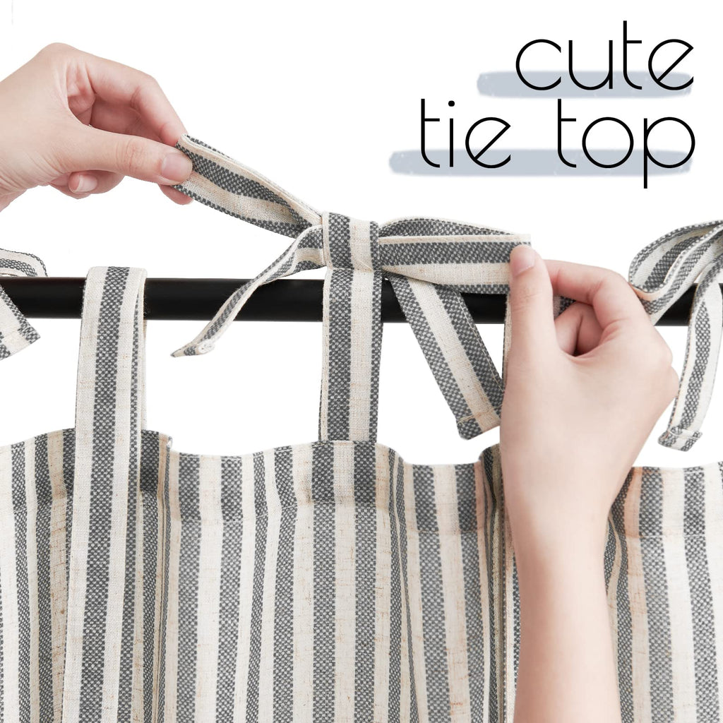 Jinchan Kitchen Curtains Striped Tie Top Linen Tier Curtains 36 Inch Length Short Curtains For Bedroom Living Room Bathroom Farmhouse Light Filtering Rod Pocket Cafe Curtains 2 Panels Black On Beige