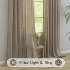 Rustic Livingroom 108 Inch Length Linen Textured Curtains,2 Panels Back Tab Hooks Belt Track Burlap Flax Weave Light Filtering Semi Sheer Drapes,9Ft Extra Long Curtains For High Window,Taupe,52'X108'