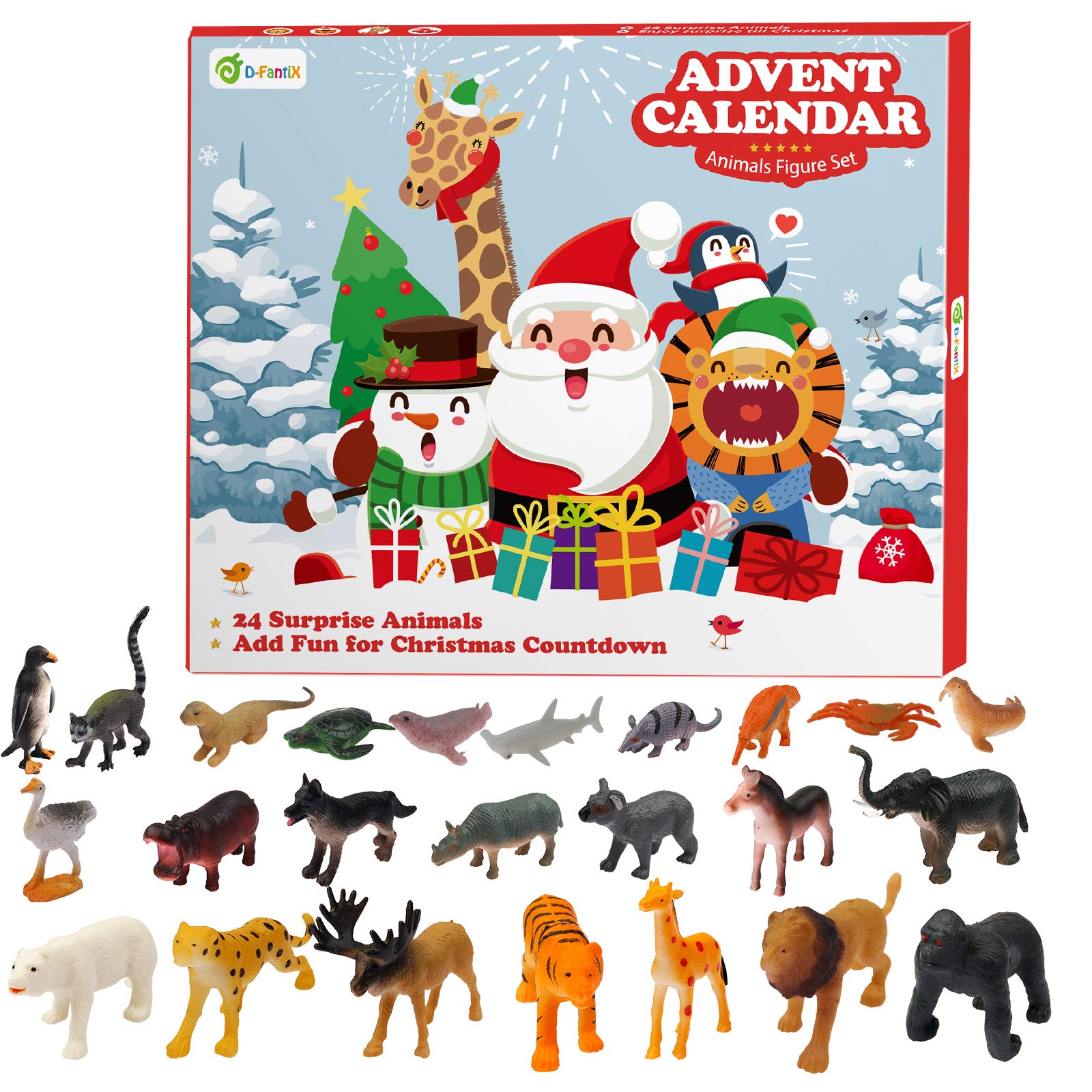 D-FantiX Kids Animals Figures Toys Advent Calendar 2024 Realistic Animal Figurine Toys Christmas Advent Calendar Xmas 24 Days Ch