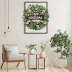 Sggvecsy Green Artificial Eucalyptus Wreath With Welcome Sign 20In Spring Summer Wreath With White Berries For Front Door Wall W