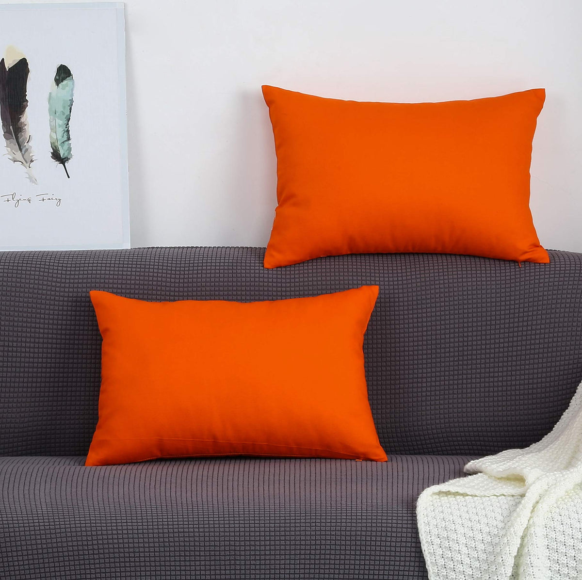 Tangdepot Handmade Decorative Solid 100% Cotton Canvas Throw Pillow Covers/Pillow Shams, (12'X20', Orange)