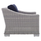 Modway Conway Sunbrella Outdoor Patio Wicker Rattan 2-Piece Armchair And Ottoman Set, Light Gray Navy