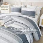 Litanika Queen Comforter Set Light Grey - 3 Pieces Lightweight Gray White Colorblock Stripe Fluffy Bedding Comforter Sets, All S