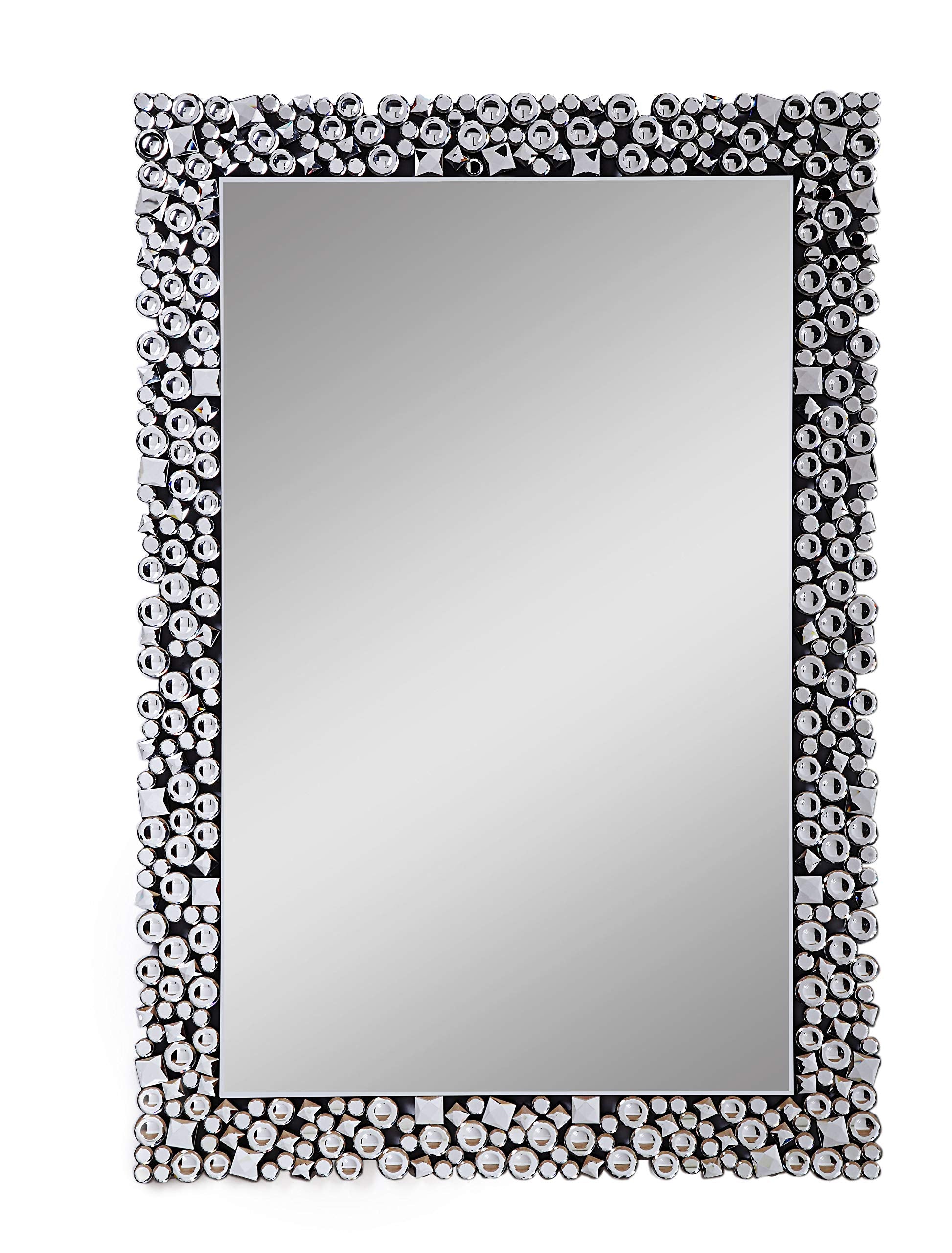 Benjara BM195982 Wooden Backing Wall Decor with Faux Crystals Inlaid Border, Clear and Black