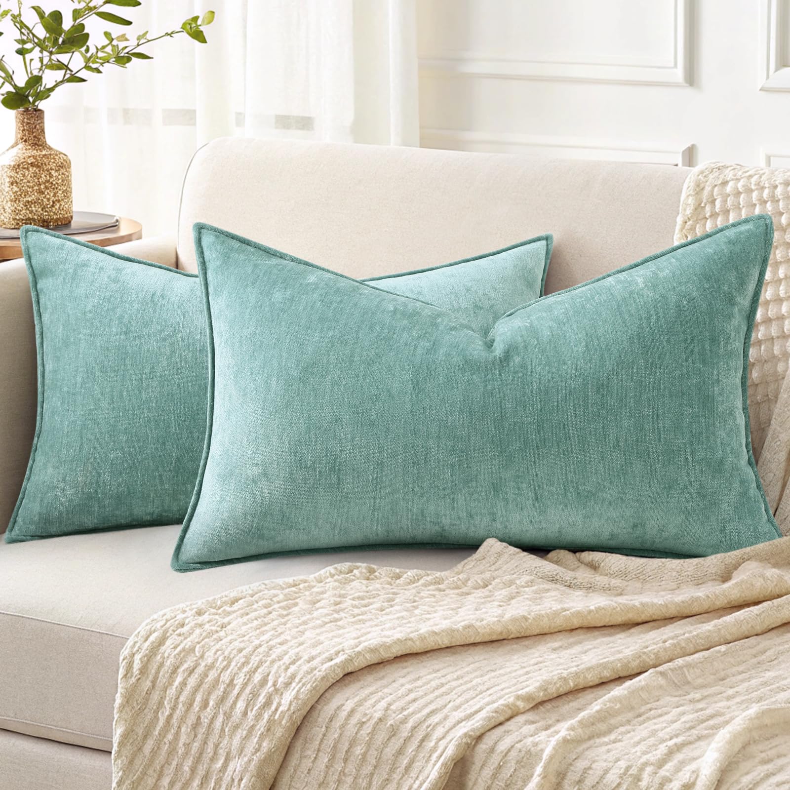 Decoruhome Spring Couch Throw Pillow Covers 12X20 Set Of 2, Decorative Soft Chenille Lumbar Pillow Covers With Elegant Design Fo
