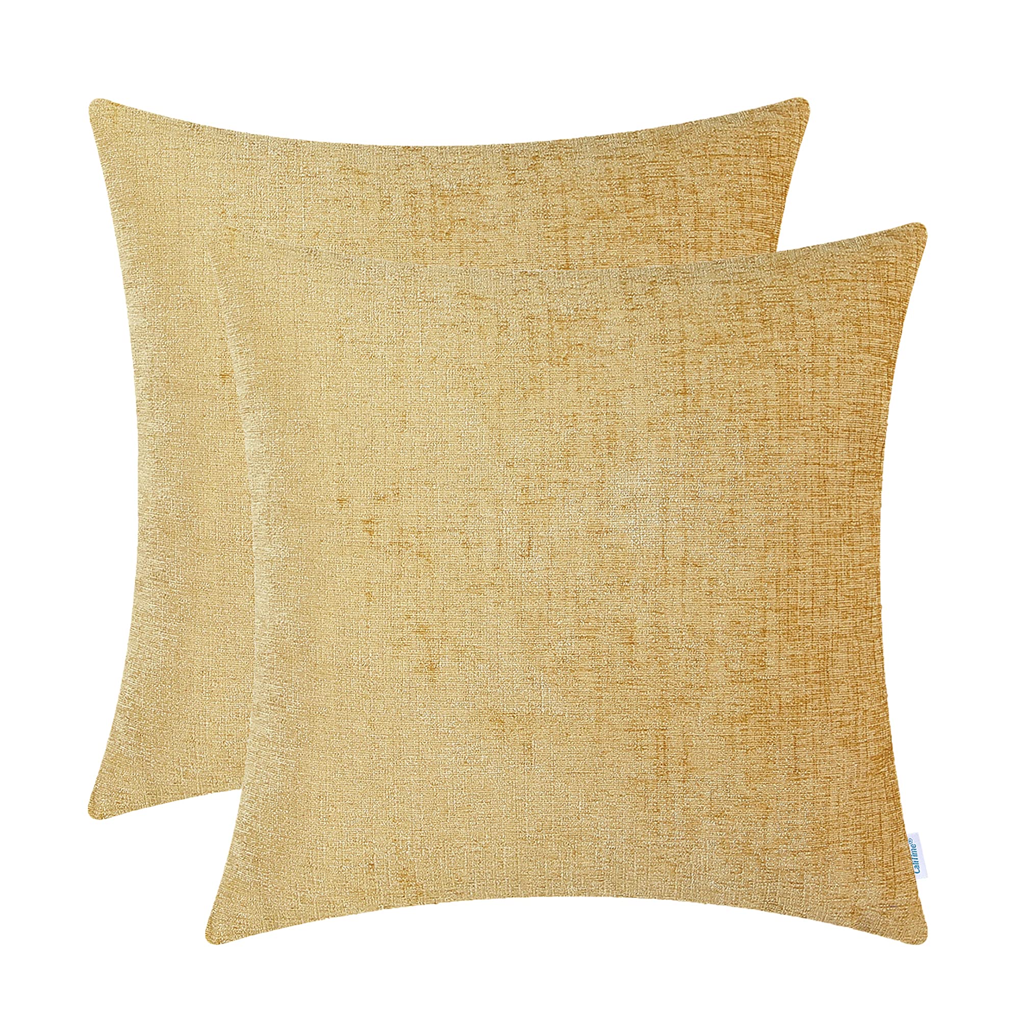 Calitime Pack Of 2 Cozy Throw Pillow Covers Cases For Couch Sofa Home Decoration Solid Dyed Soft Chenille 18 X 18 Inches Gold
