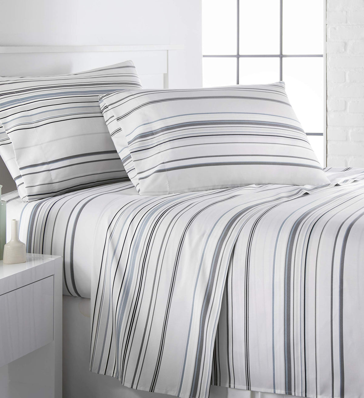 Southshore Fine Living, Inc. Coastal Stripes Collection, 4-Piece, 14-Inch Deep Pocket Sheet Set, Easy Care, Shrinkage Free Set W