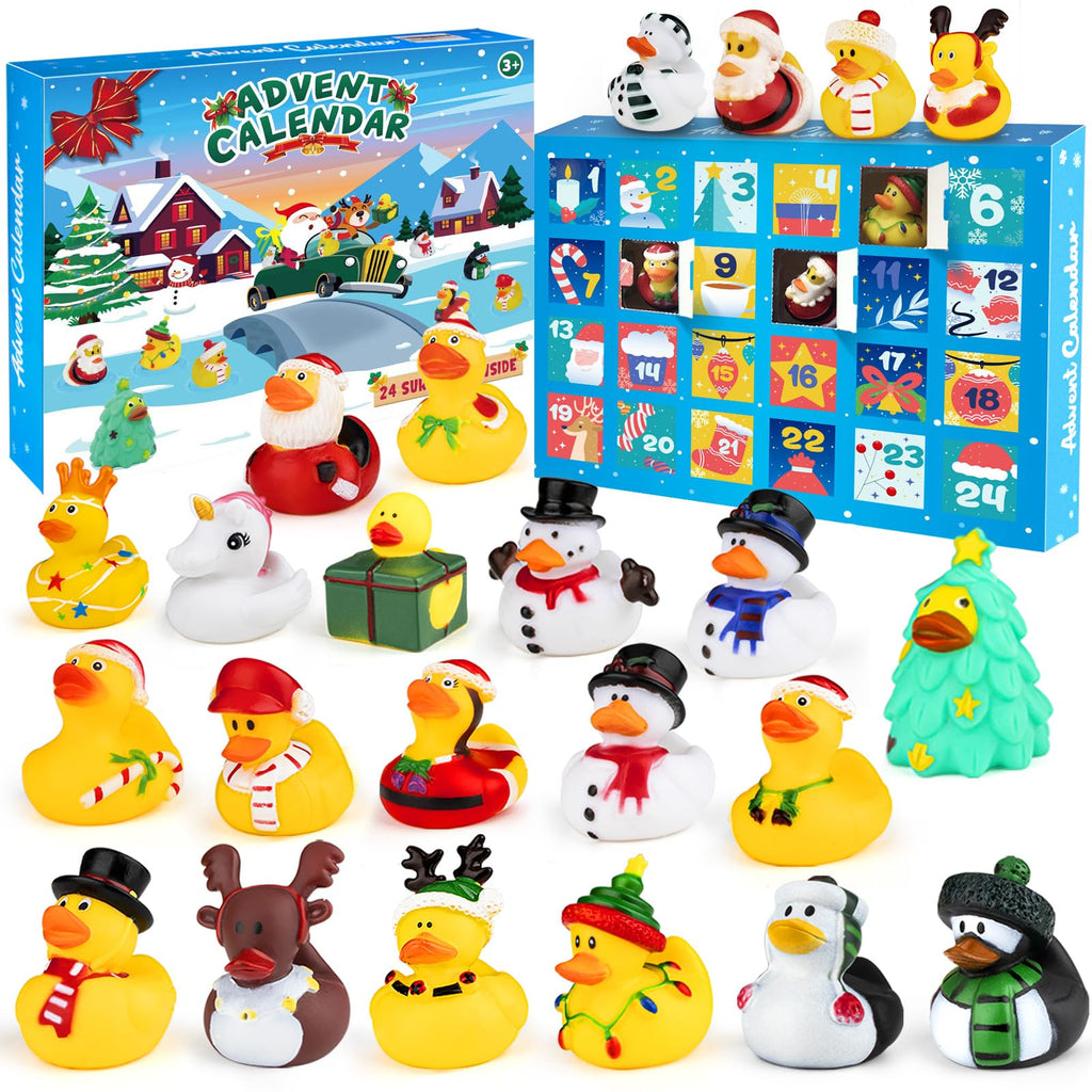 Christmas 24 Days Countdown Kids Advent Calendar 2023 with 24 Rubber Ducks for Decoration, Christmas Party Favor Gifts for Boys,
