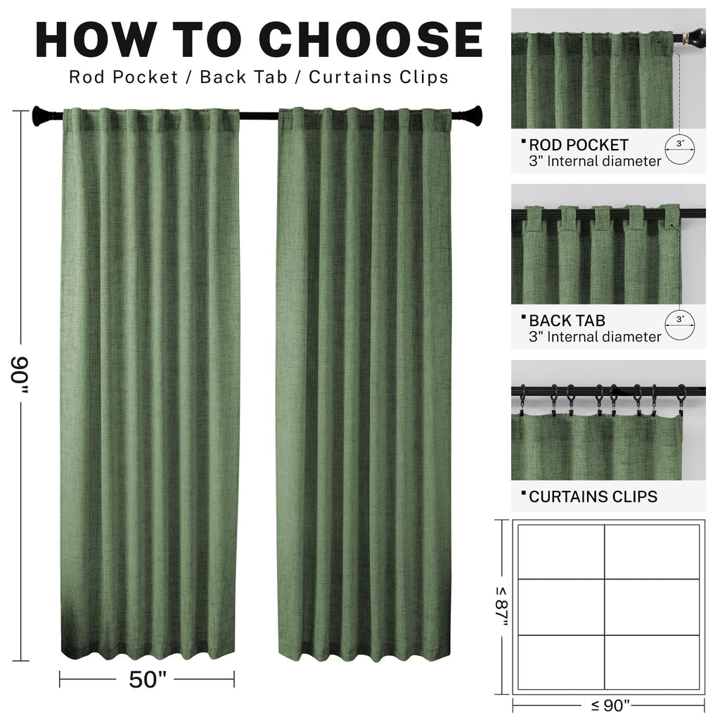 Meetbily Back Tab Curtains 92 Inches Long 2 Panels For Living Room Semi Sheer Pleated Linen Curtain Drape Light Filtering Breath