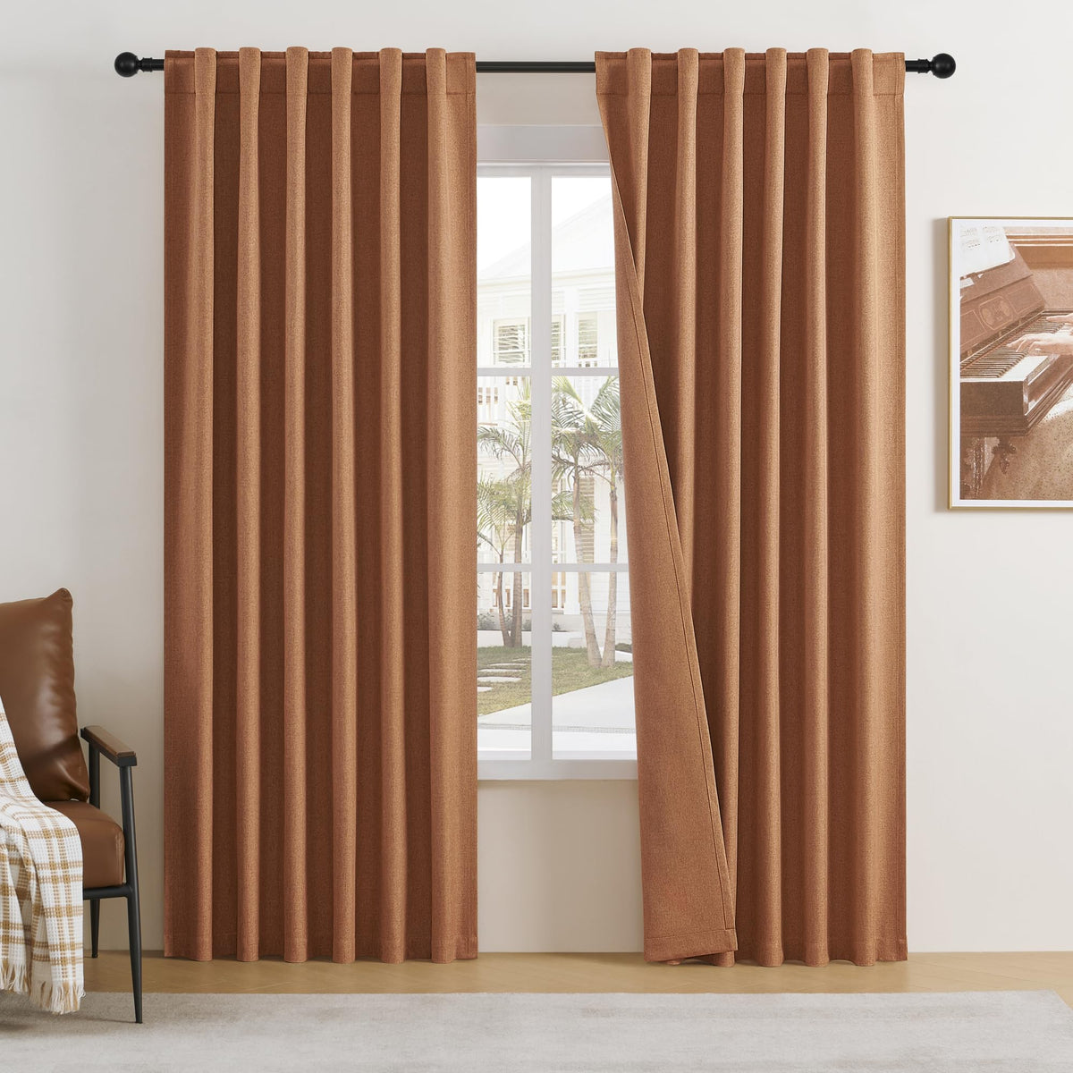 Dualife 100% Blackout Curtains 84 Inch Length Textured Linen For Bedroom/Living Room Energy Saving Window Treatment Curtain Drap