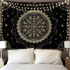 Fly Spray Black Golden Mandala Tapestry Astrology Wall Hanging Wall Tapestry Aesthetic Hippie Wall Decor Bohemian Wall Art Boho