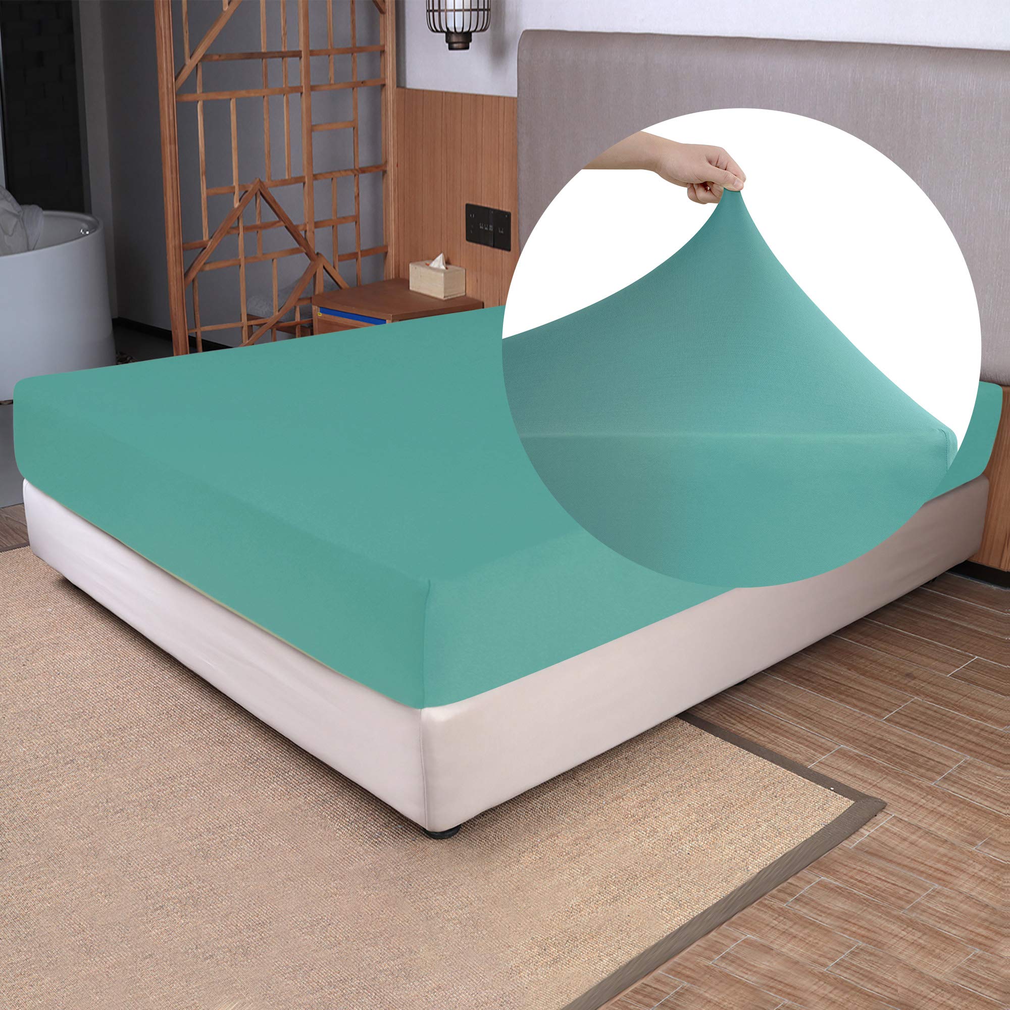 King Size Fitted Sheet Only - 4-Way Stretch Jersey Knit, T-Shirt Feeling & Ultra Soft, Wrinkle Free, Non-Slip & Snug Fit For Kin