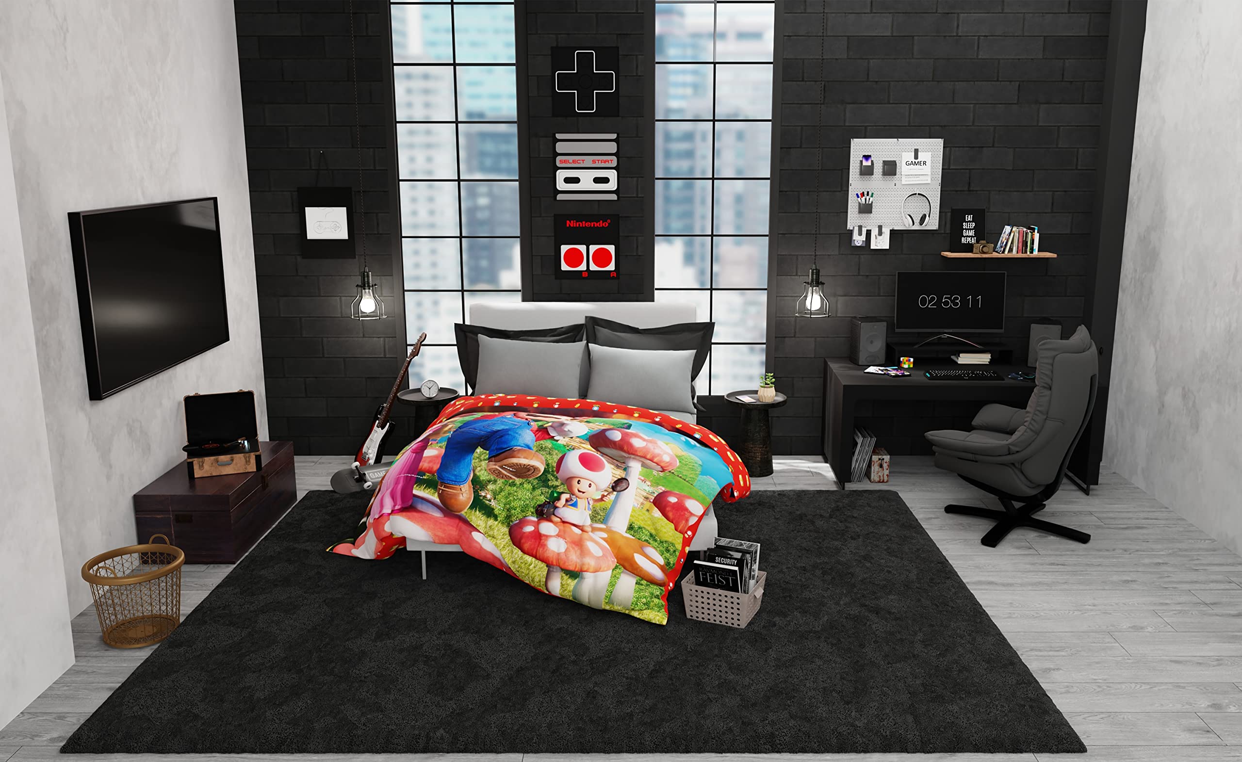 Franco The Super Mario Bros. Movie Kids Bedding Super Soft Microfiber Reversible Comforter, Twin/Full Size 72'' X 86'', (100% Of