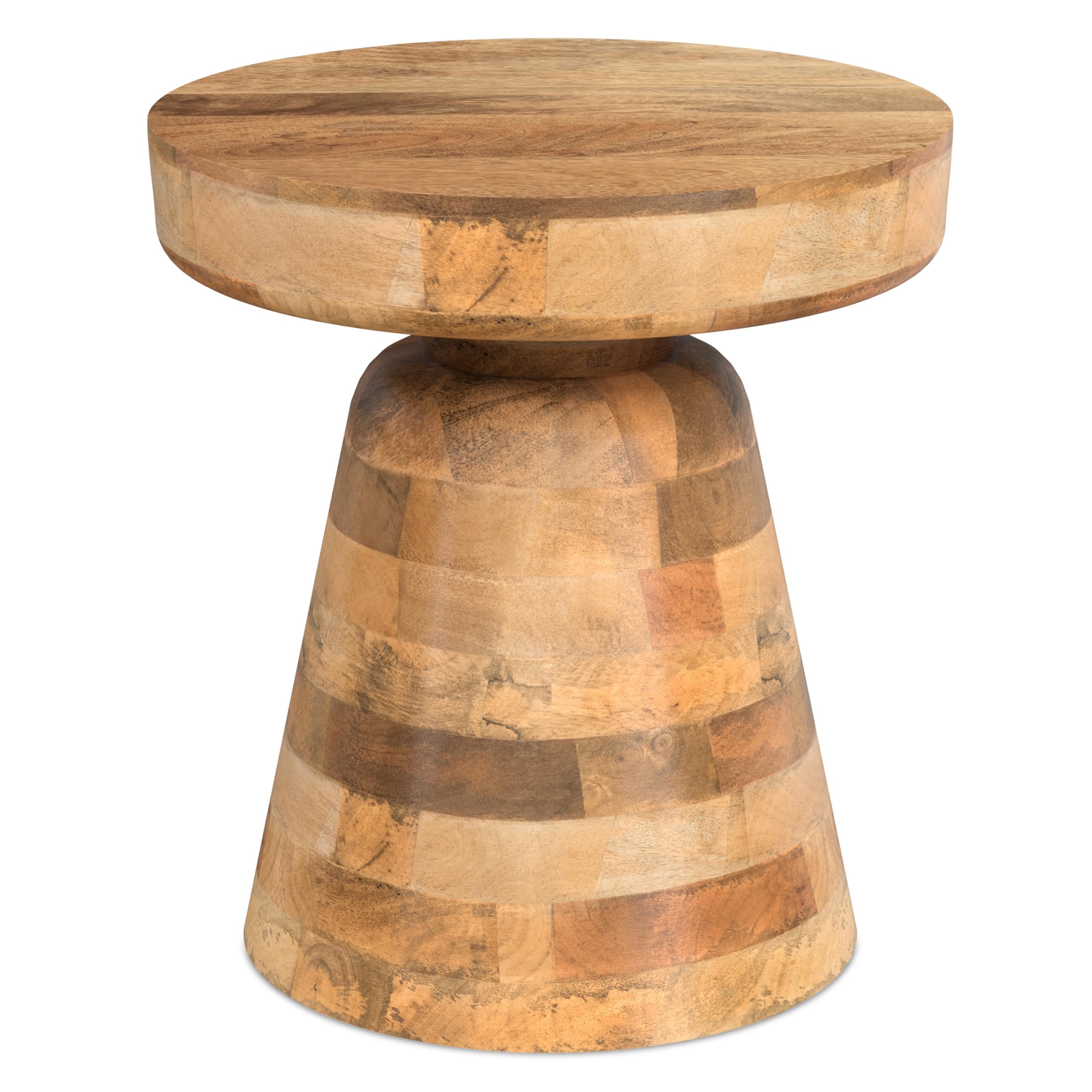 SIMPLIHOME Robbie Solid Mango Wood 16 inch Wide Round Boho Contemporary Rustic Accent Table in Natural, Fully Assembled for The 