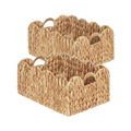 LUSYDECO Set of 2 Scalloped Edge Wicker Storage Basket with Builtin Handles, Rectangle Water Hyacinth Basket for Organizing, De