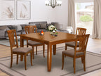 East West Furniture PFAV5-SBR-C 5 Piece Dining Table Set for 4 Includes a Square Kitchen Table with Butterfly Leaf and 4 Linen Fabric Kitchen Dining Chairs, 54x54 Inch, Saddle Brown