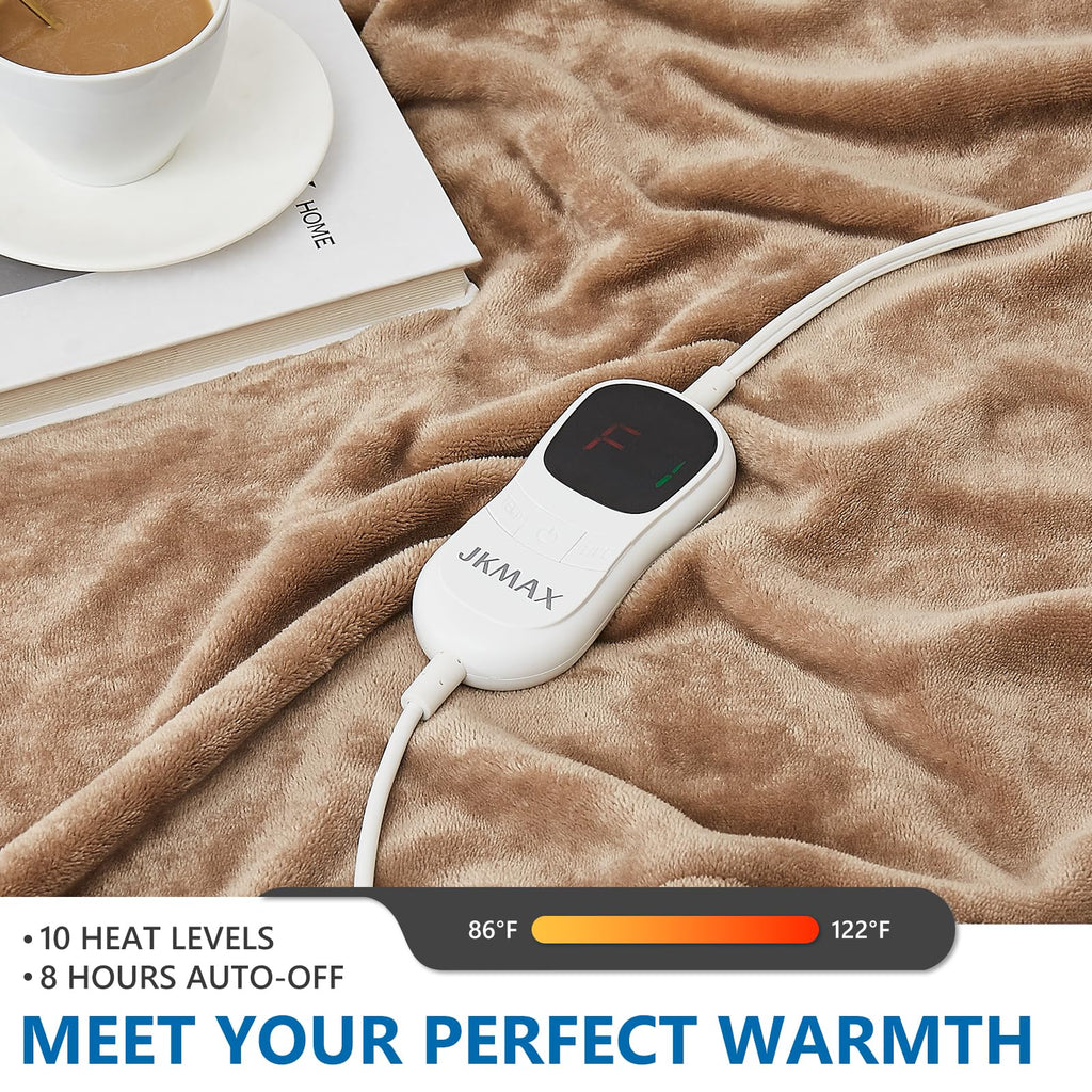 Jkmax Electric Heated Heating Blanket - Heated Bed Blanket 10 Heating Levels 8 Hours Auto Off Fast Heating Etl Certified Electri