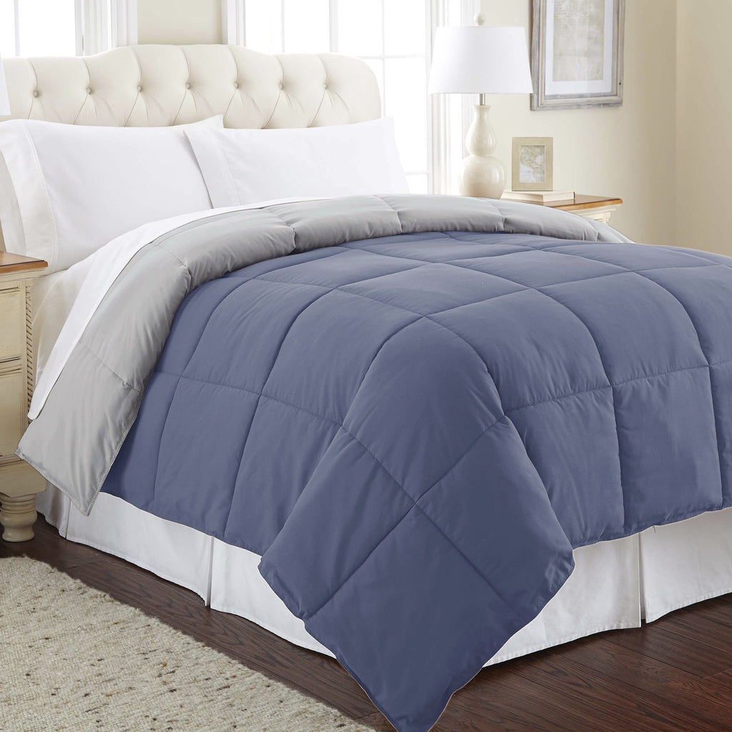 Modern Threads Down Alternative Microfiber Quilted Reversible Comforter & Duvet Insert - Soft, Comfortable Alternative To Goose Down - Bedding For All Seasons Infinity Blue/Silver Full/Queen