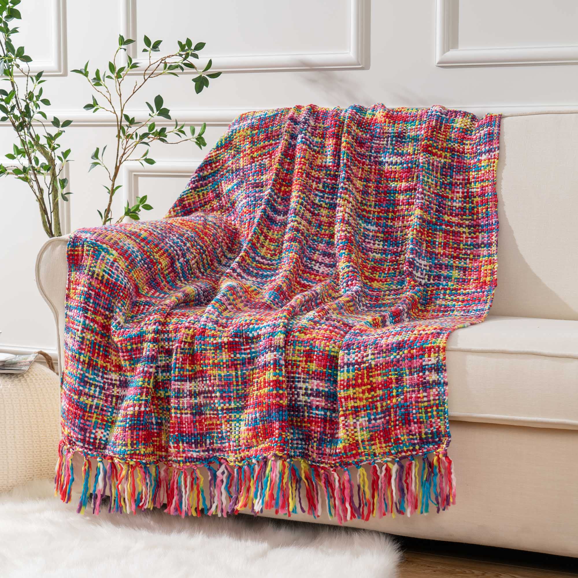 Battilo Home Multicolor Throw Blanket For Couch, Home Decor Colorful Throw Blankets For Bed, Boho Throw Blankets For Sofa, Bedro