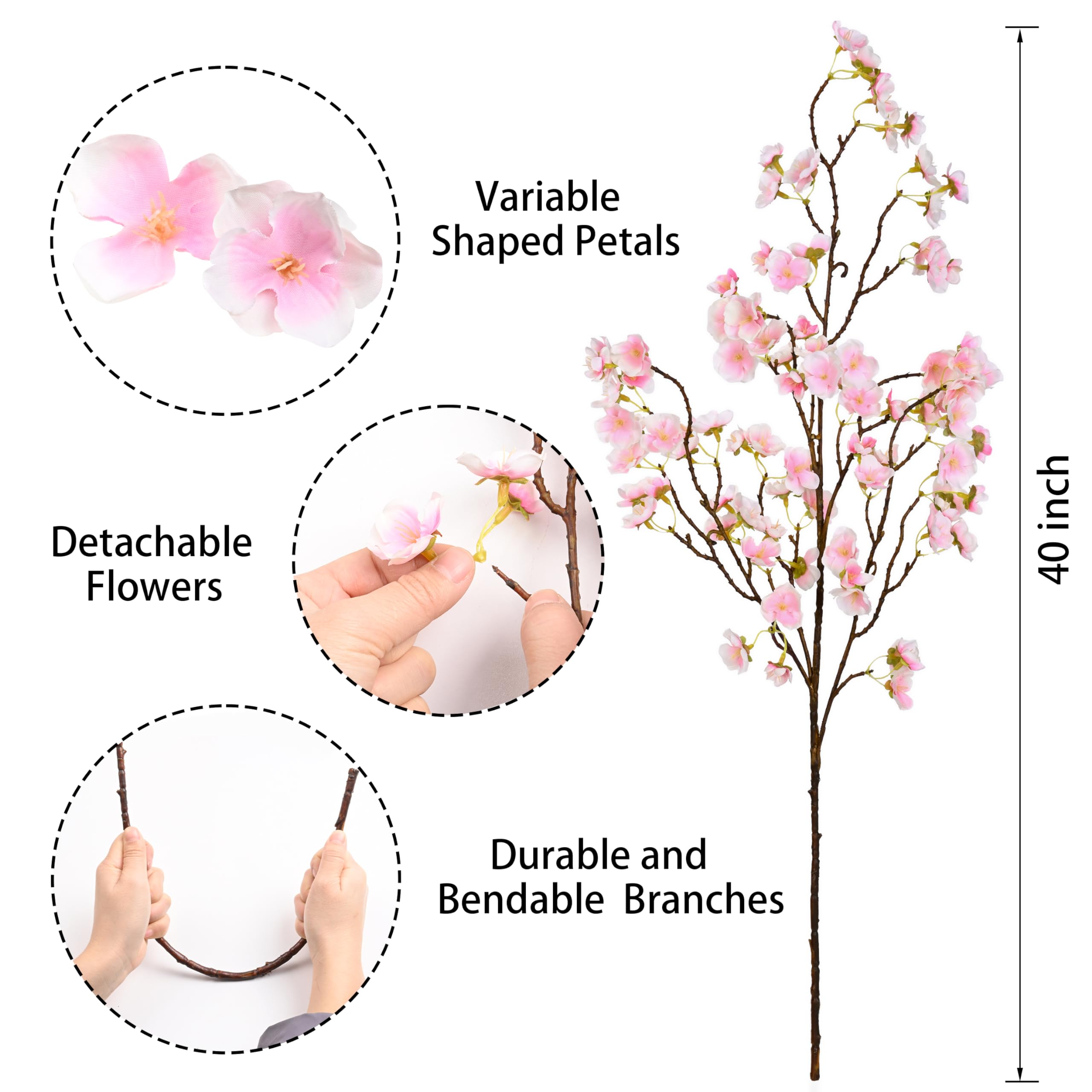 Sunm Boutique Faux Cherry Blossom Branches, Artificial Cherry Blossom Stems Cherry Blossom Flowers Vase Arrangements For Wedding