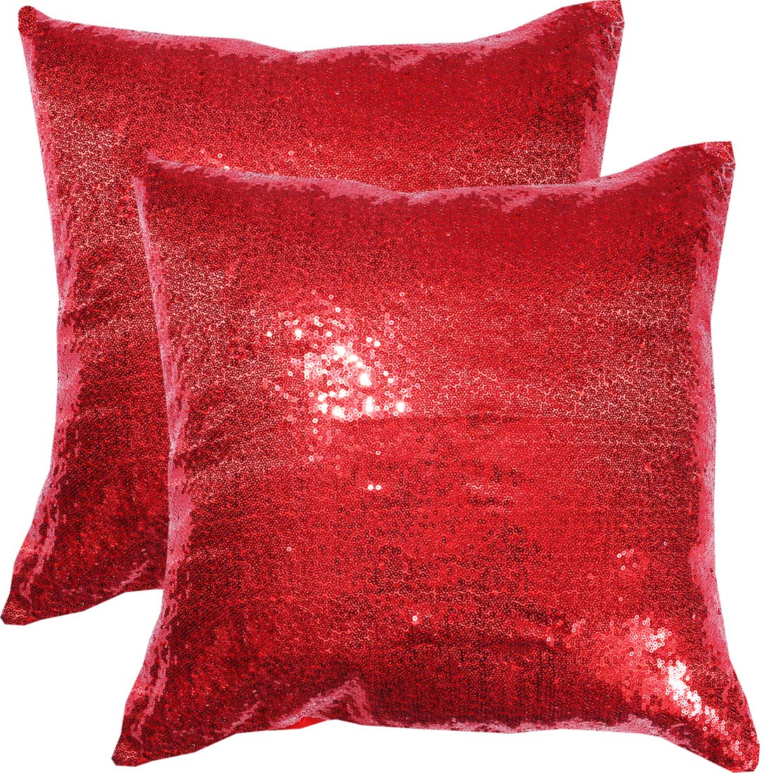 Poise3Ehome 18X18Inches Sequin Throw Pillow Covers Red Decorative Pillow Covers For Couch, Bed, Living Room, Christmas (Red, 2Pc