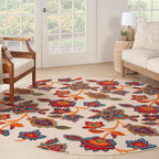 Nourison Aloha Indoor-Outdoor Modern Multicolor 7’10” X Round Area Rug, Easy Cleaning, Non Shedding, Bed Room, Living Room, Dining Room, Backyard, Deck, Patio (8 Round)