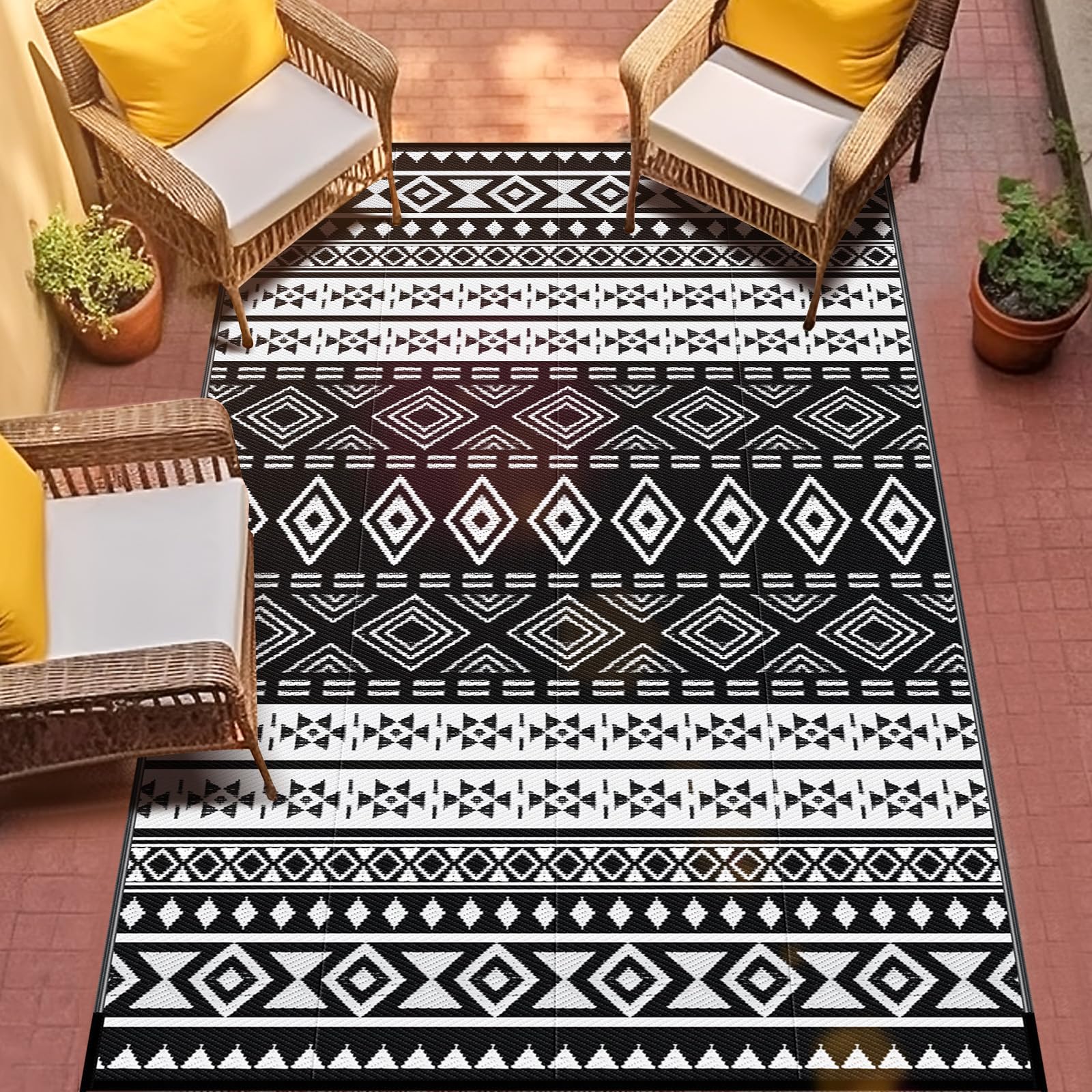 GOTGELIF Outdoor Rug 9x12FT Boho Style, Reversible & Water-Resistance & Portable Plastic Straw Rug for RV Trips, Picnic, Camping