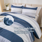 Litanika Mineral Blue Bed Comforter Set Twin/Twin Xl Size, 2 Pieces Lightweight Striped Bedding Comforter Set, Soft All Season D
