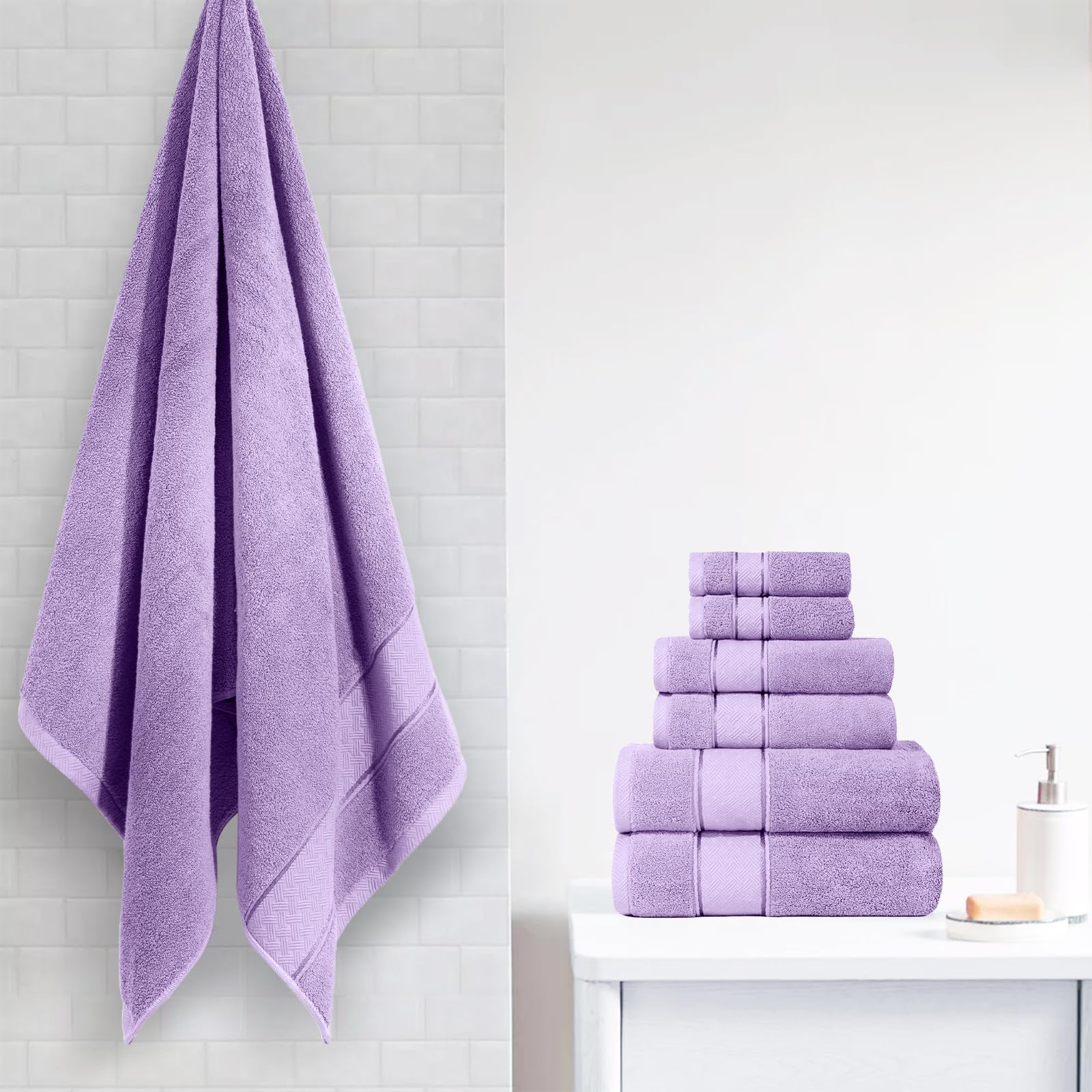 Cozyart Lavender Bath Towels Set 6 Piece, Luxury 100% Turkish Cotton 650Gsm Hotel Quality, Soft, Absorbent,Towel Sets For Bathro