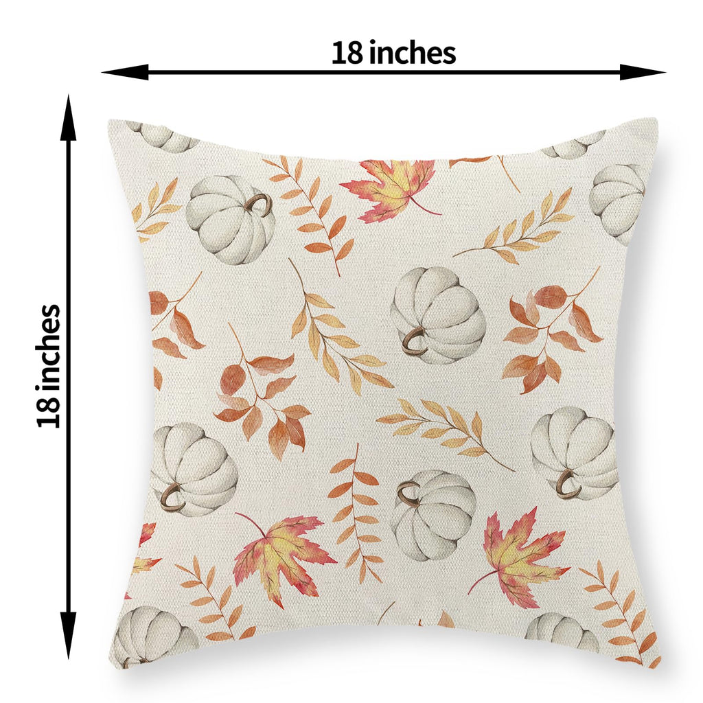 Fall Pillow Covers 18X18 Set Of 2 Pumpkin And Maple Leaf Fall Decor Pillowcase Linen Autumn Thanksgiving Decorative Outdoor Thro