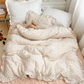 Bulutu Kids Duvet Cover Soft 2-Layer Cotton Muslin Floral Duvet Cover Beige Comforter Cover Bedding Duvet Protector, 59'X79',