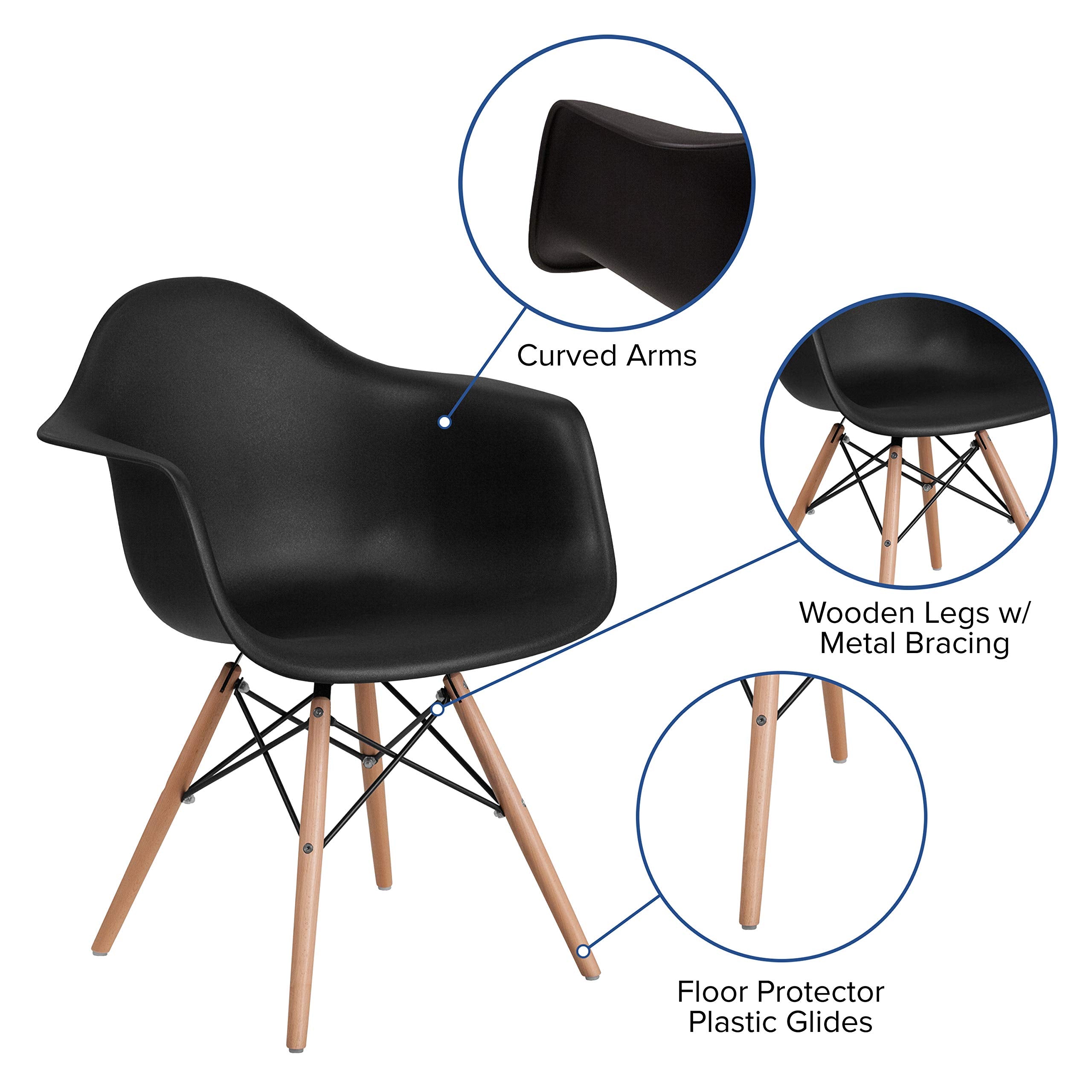 Flash Furniture Alonza Series Black Plastic Chair With Wooden Legs