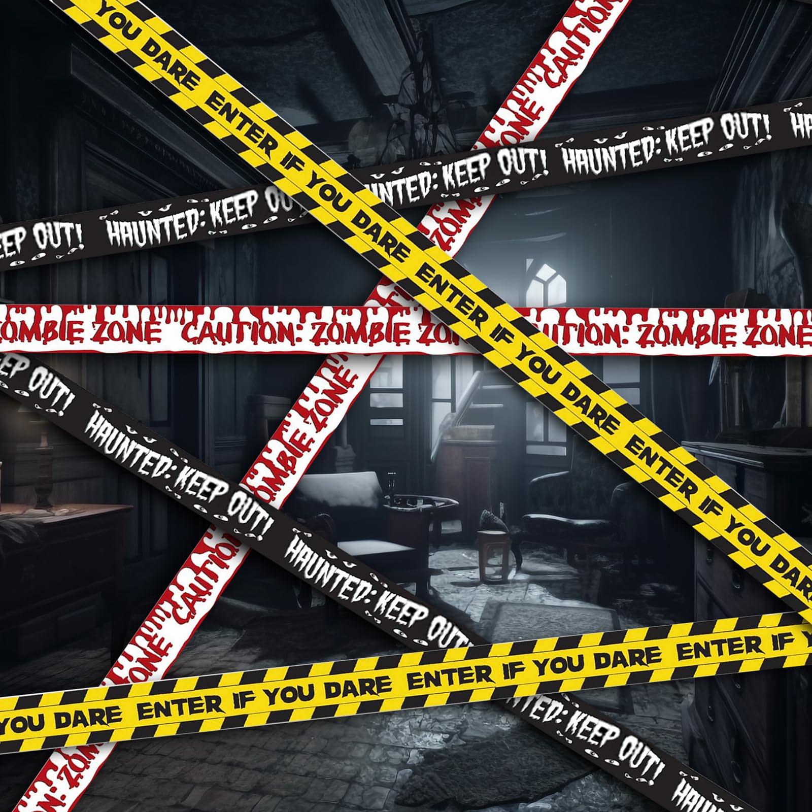 Babigo Halloween Zombie Caution Tape & Zombie Posters Pack, Fright Tape Bundle For Zombie Party Or Halloween Party