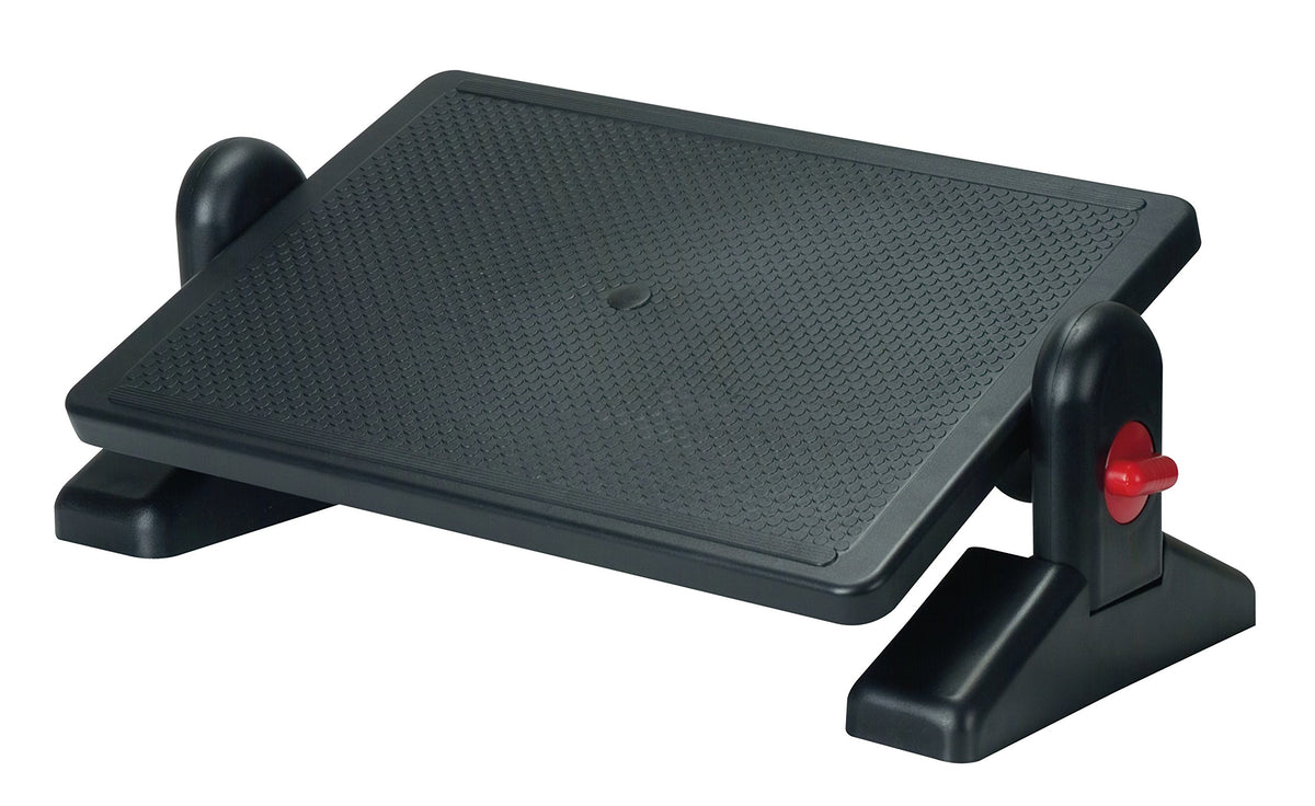 Aidata FR002 Ergo Footrest, Black, Ergonomic Design to Reduce Muscle Strain and Fatigue, Sturdy High-impact Plastic Construction, Adjustable Knobs for Different Angles from 0 - 35 Degrees