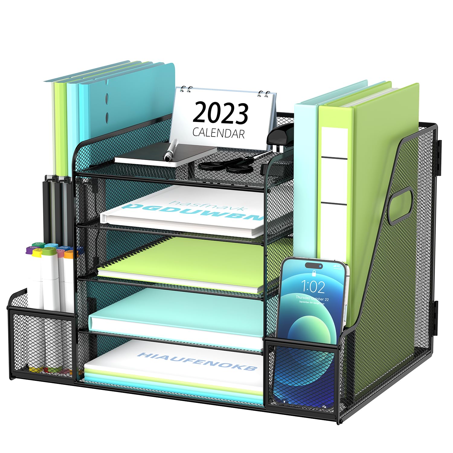 Supeasy Mesh Desk Organizer With File Holder, 5-Tier Paper Letter Tray Organizer With Magazine Holder, Desktop Organizer And Sto